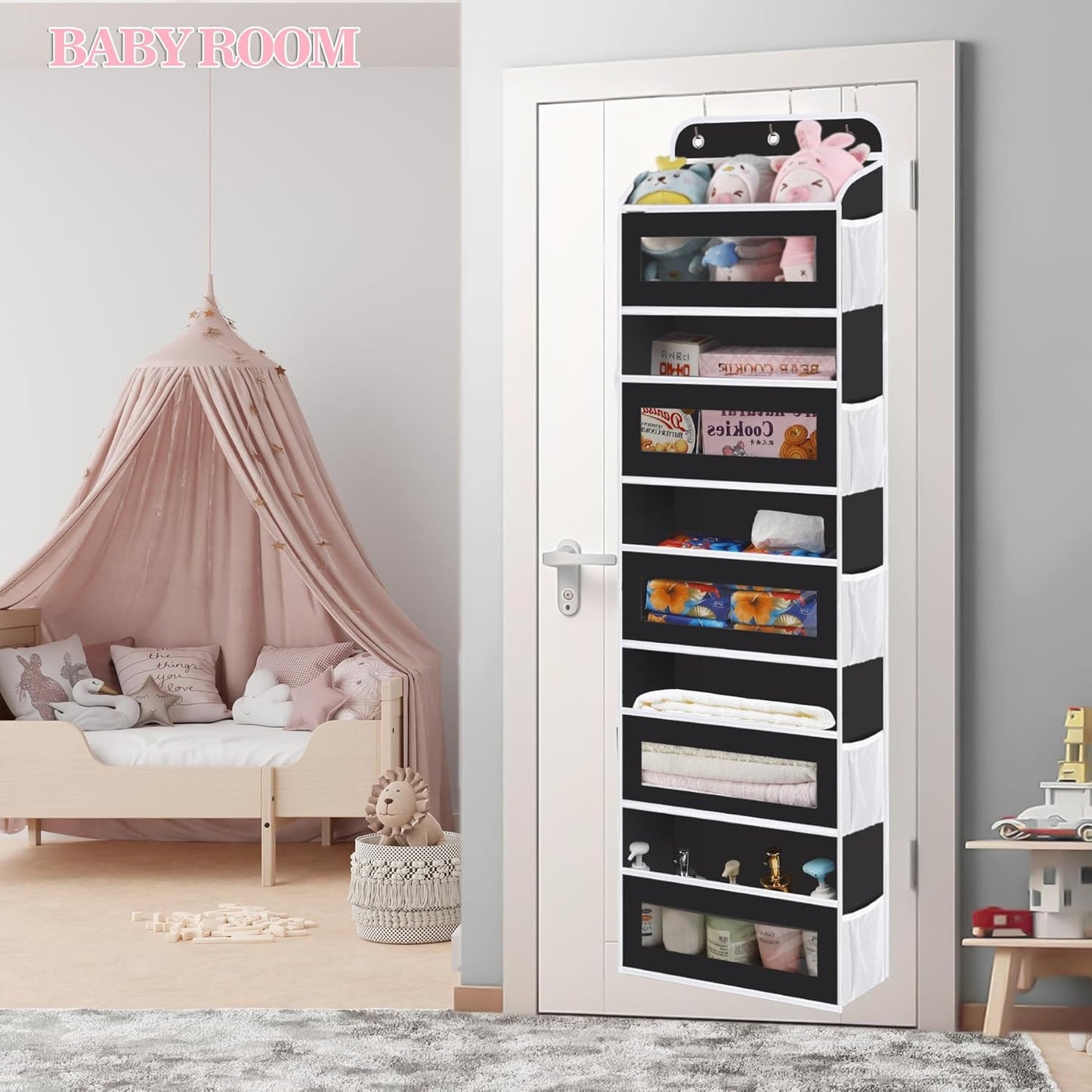 Over The Door Organizer, 5 Shelves Closet Door Hanging Organizer with 10 Mesh Pockets, Nursery Closet Organizers, Baby Essentials, Dorm Room Essentials for Girls