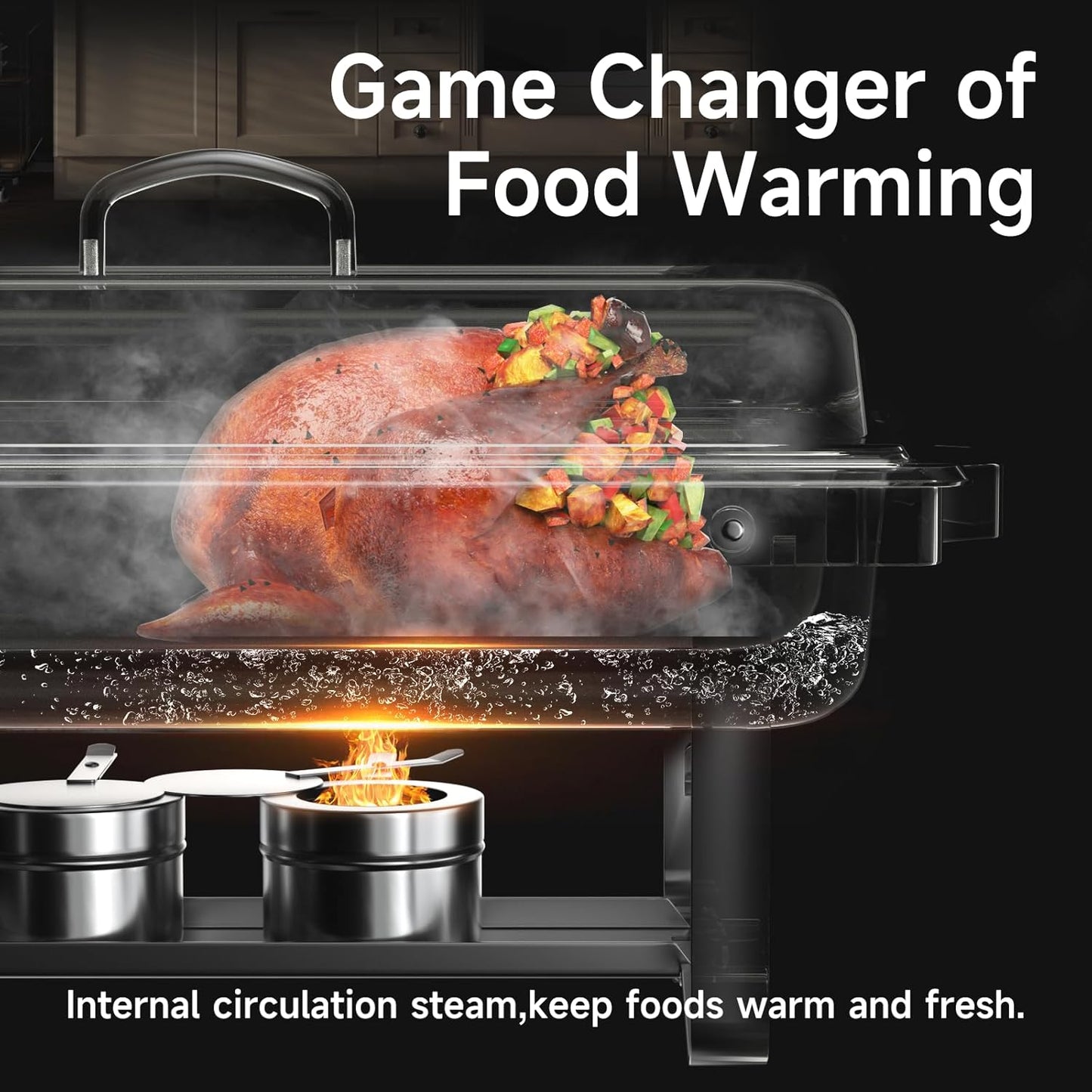 Chafing Dishes for Buffet 4 Pack, 9QT Chafing Dish High Grade Stainless Steel Chafer Complete Set,Steel Handle, Catering Events Complete Buffet Warmer Set (Silver, 4)