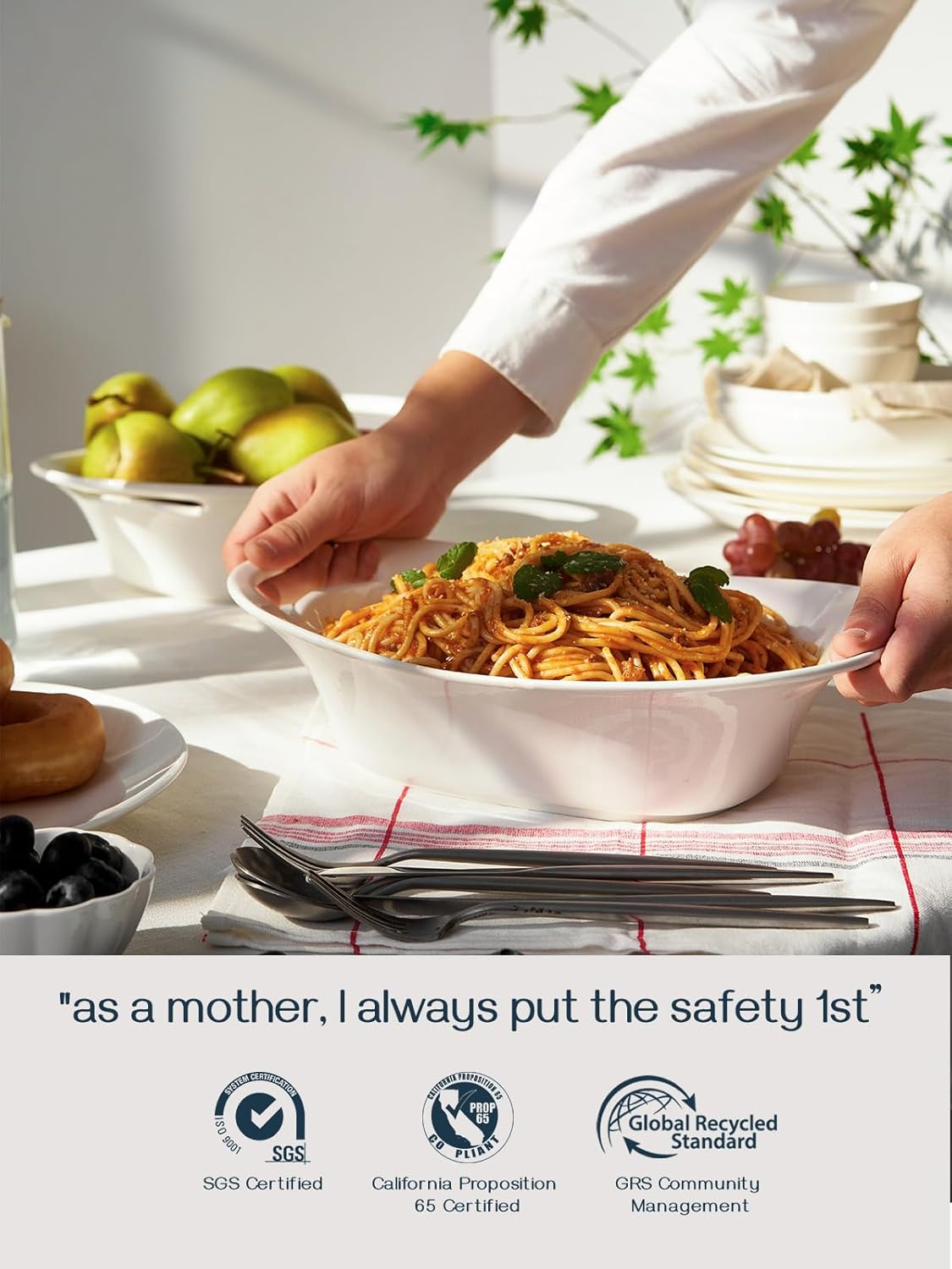 DOWAN Large Serving Bowls with Handles, 60 OZ Oval Serving Platter for Turkey, Fruit Salad Serving Dishes for Entertaining, Porcelain Pasta Bowls for Mother's Day, Parties, Set of 2, Soft White