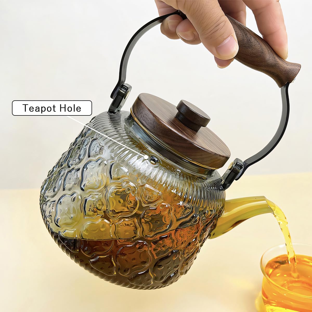 IwaiLoft Stovetop Safe Glass Teapot with Malus Spectabilis Pattern Removable Infuser Fine Borosilicate Tea Pot perfect for Fruit Flowering Tea Canister Premium Quality Tea Kettle Gift(Gray)
