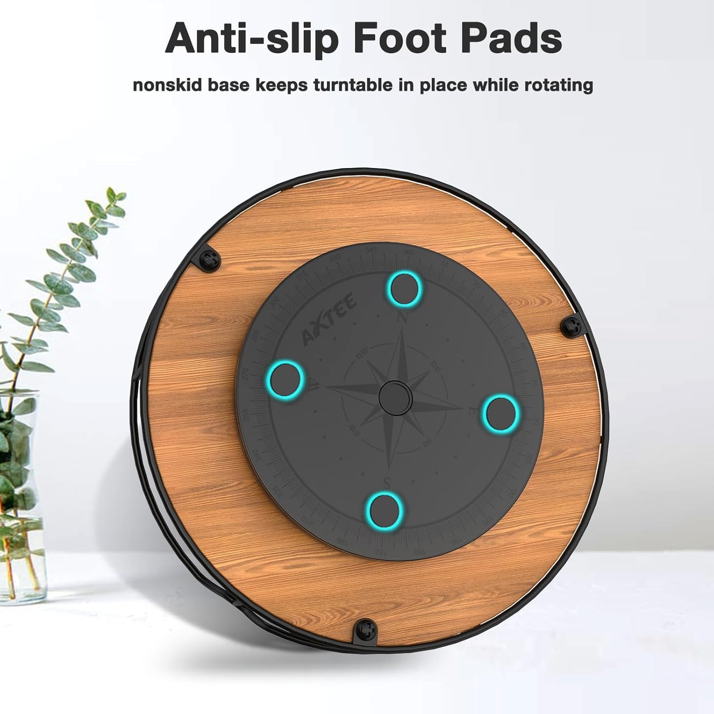 Lazy Susan Turntable Organizer for Cabinet Pantry Kitchen Countertop Refrigerator Cupboard, Pine Wood, 9", Carbonized Black