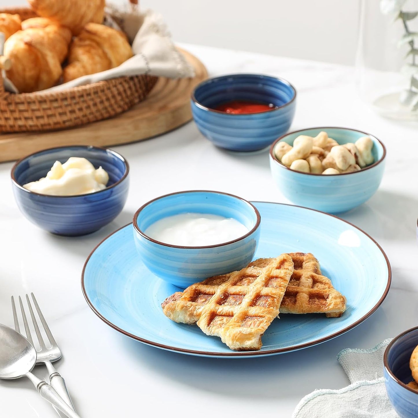 Selamica Ceramic Mini Bowls, 4 OZ Dipping Bowls, 3.5 Inch Gradient Blue Set of 6, Microwave & Dishwasher Safe