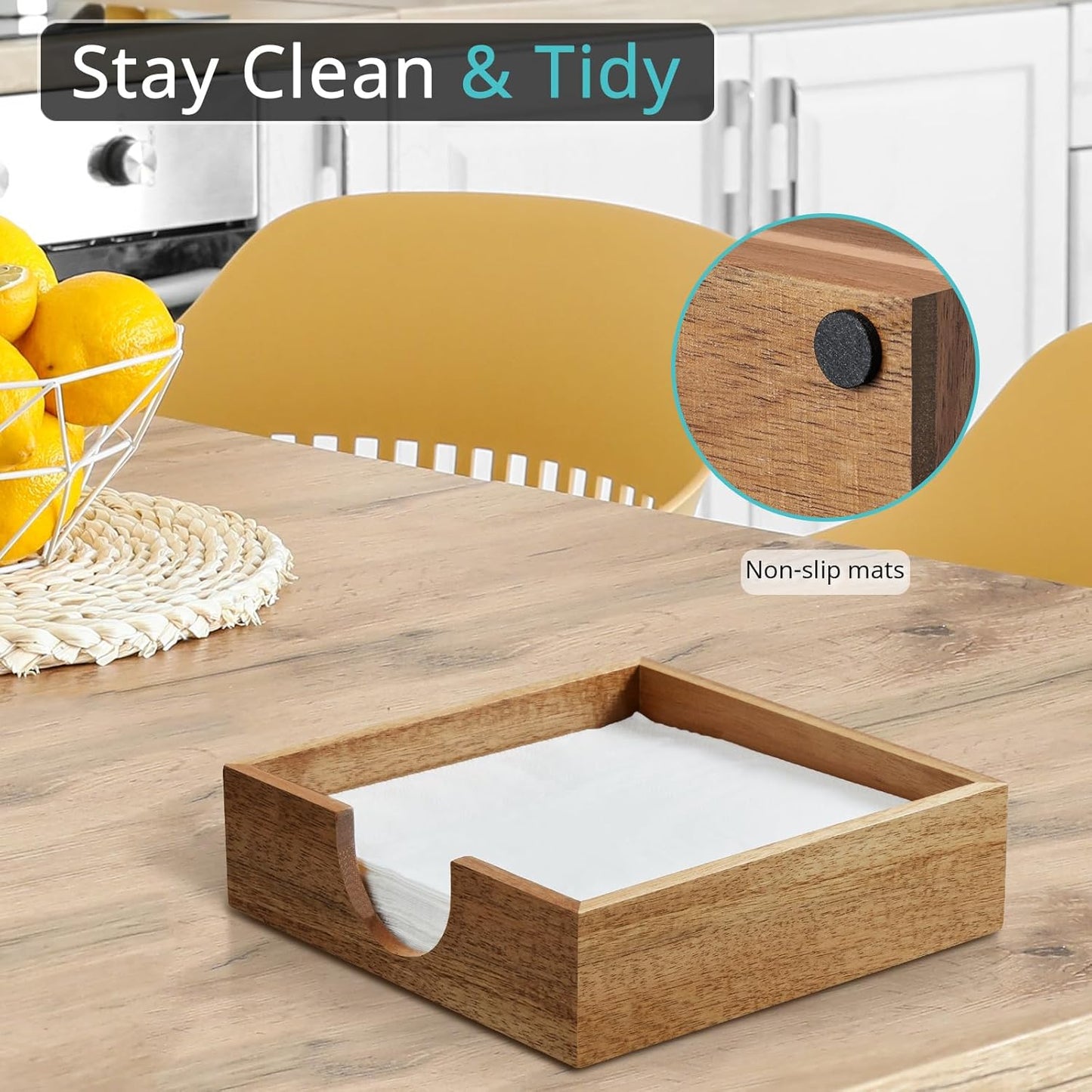 Acacia Wood Napkin Holder for Table, Napkins Holders For Paper Napkins, Flat Napkin Holder for Luncheon, Napkin Holders for Kitchen Dinner Table Decor, Napkin Dispenser for Indoor & Outdoor Use