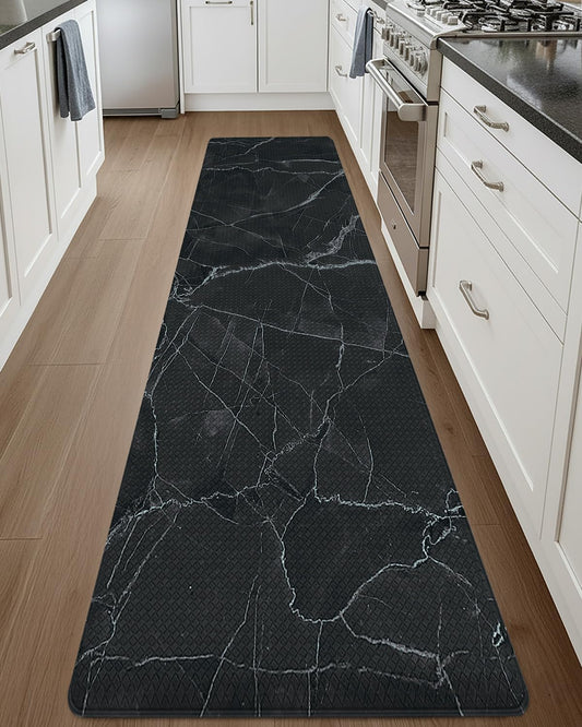 DEXI Kitchen Floor Mats Cushioned Anti Fatigue, 23x86 Large Long Standing Comfort Runner Rug Waterproof, Marble Memory Foam Padded for Front Sink Laundry, Black