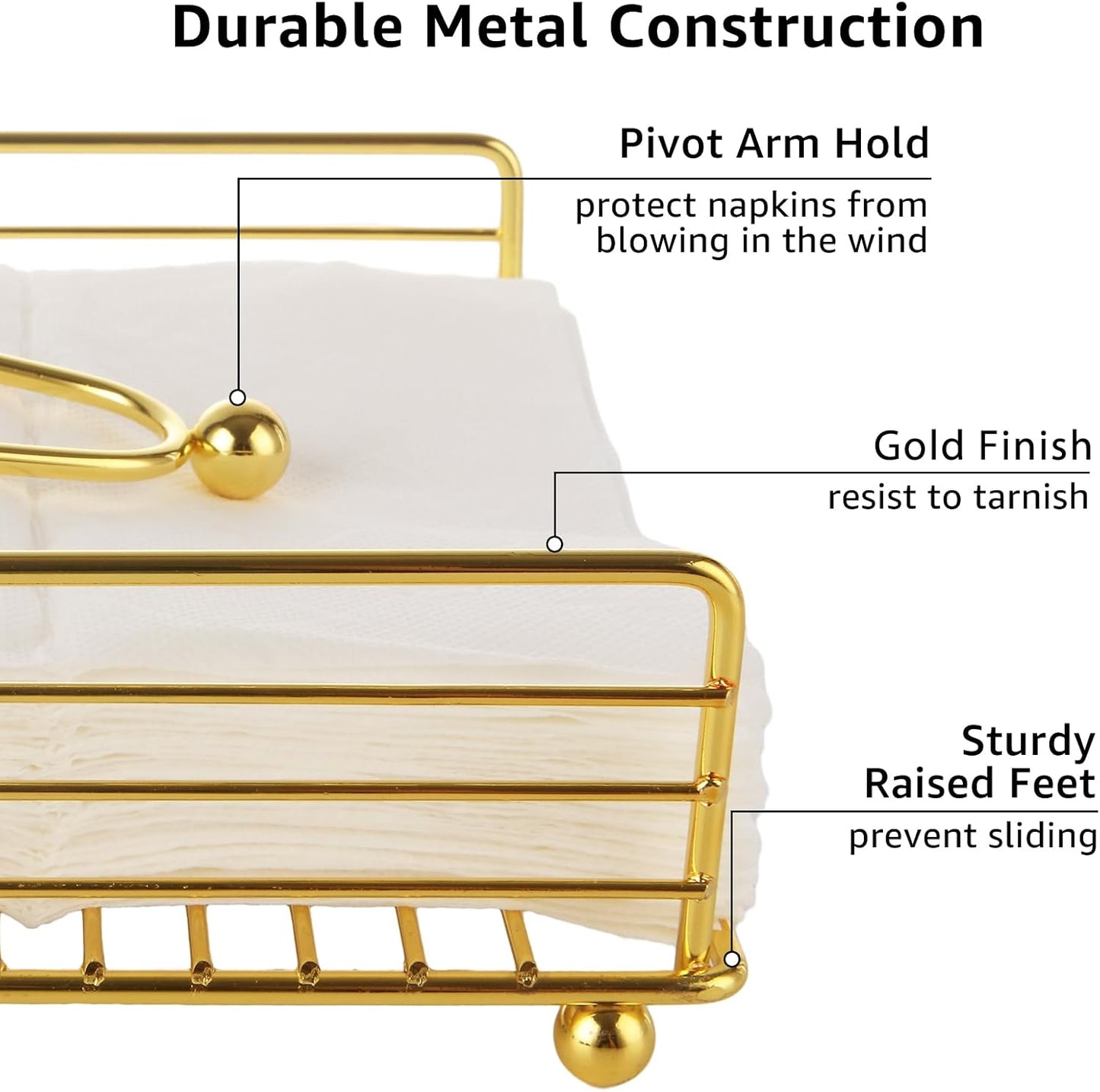 3PCS Napkin Holders for Paper Napkins, Gold Flat Napkins Holders, Metal Napkin Dispenser for Kitchen Tables, Farmhouse, Dinner, Outdoor