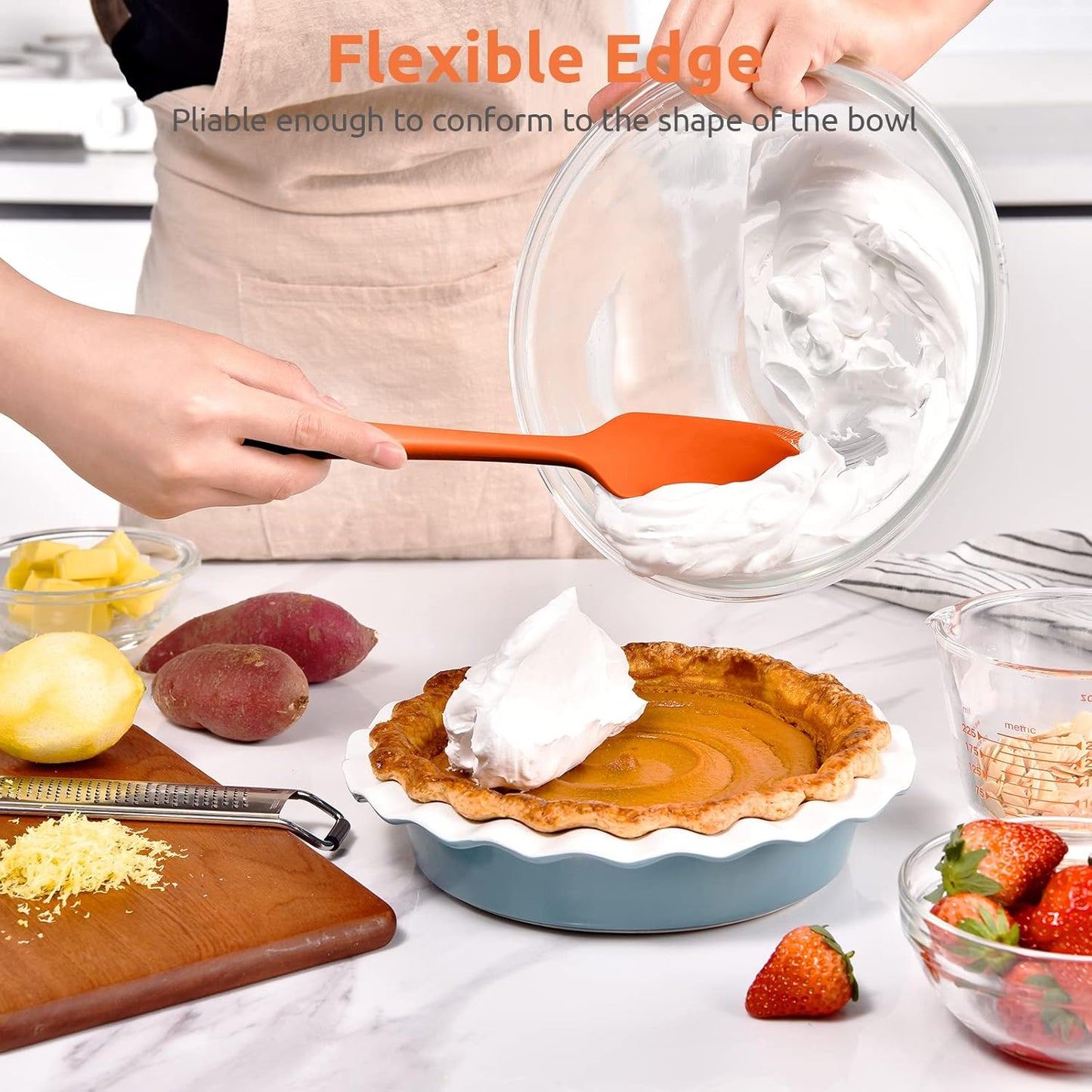 Heat Resistant Silicone Large Spatula: U-Taste 600ºF High Heat Flexible 11.38in Silicon Mixing Stirring Cooking Scraping Baking Bowl Scraper Seamless Spreader for Kitchen Nonstick Cookware (Orange)