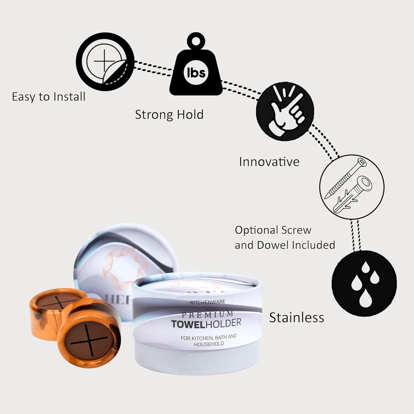 HEFA Towel Hooks - 8 Pack Eco (Helloween Orange) - Multi-Purpose Hooks for Hand, Dish, and Kitchen Towels - Kitchen Organization Gadgets