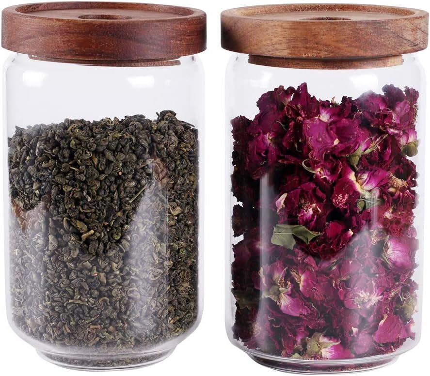 Glass Tea Canister, 25 FL OZ/ 750ml Bulk Food Storage Jar with Airtight Acacia Lid, Glass Food Container for Loose Leaf Tea, Coffee Bean(6 inch high)