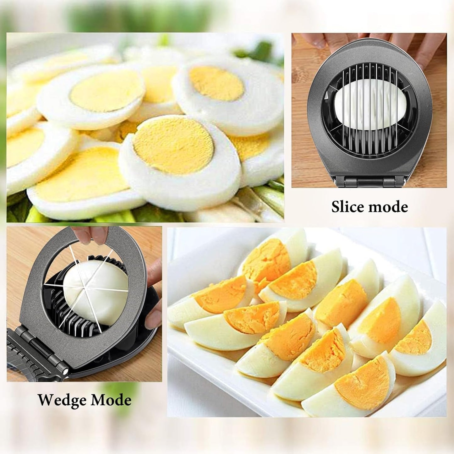 Egg Slicer, BIBURY Egg Slicer for Hard Boiled Eggs, Egg Cutter Heavy Duty Aluminium for Egg Strawberry Mushroom Soft Fruit, Stainless Steel Wire with 3 Slicing Styles - Grey