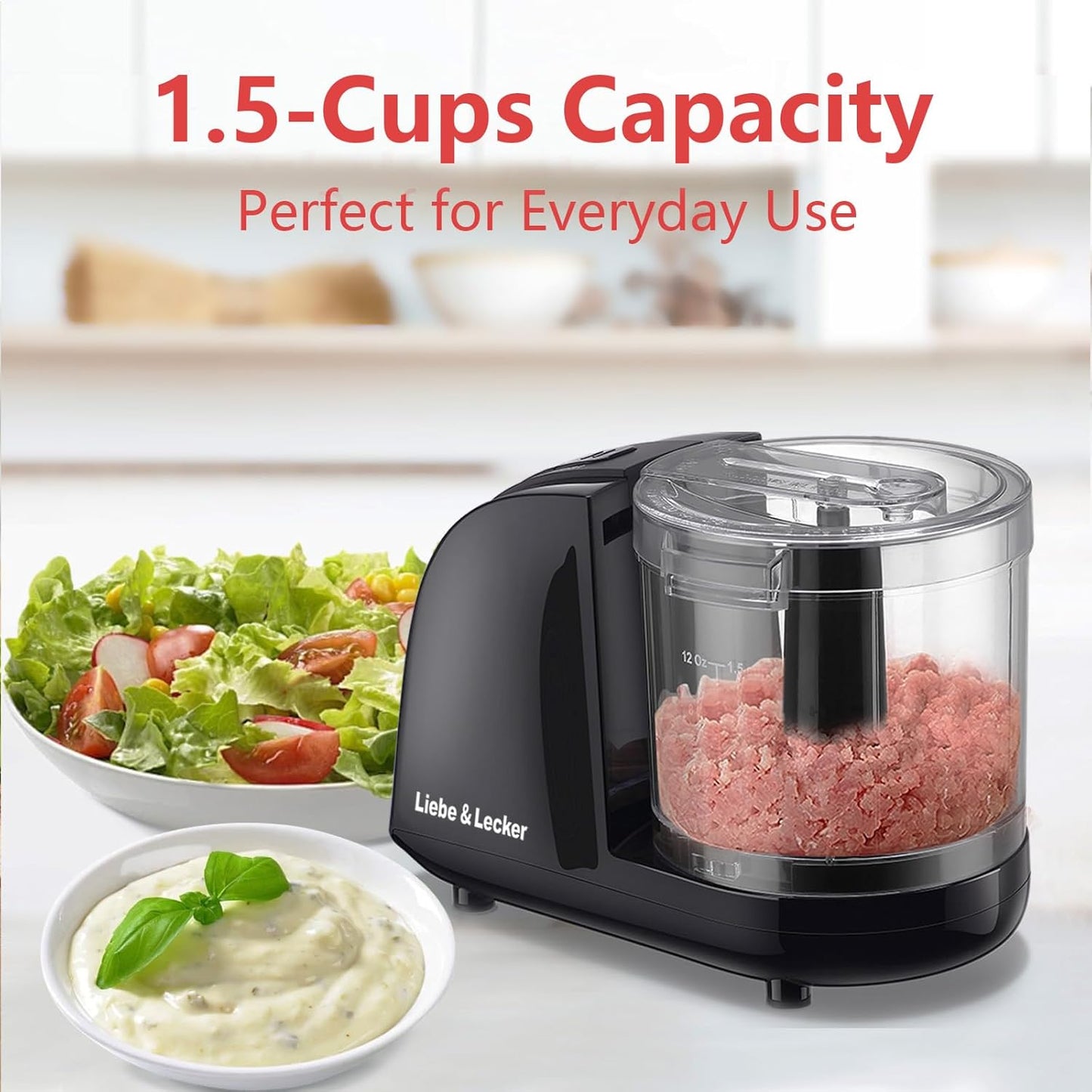 Liebe&Lecker Mini Food Processor,1.5 Cup Mini Chopper for Cutting Vegetable, Garlic,Onion and Meat