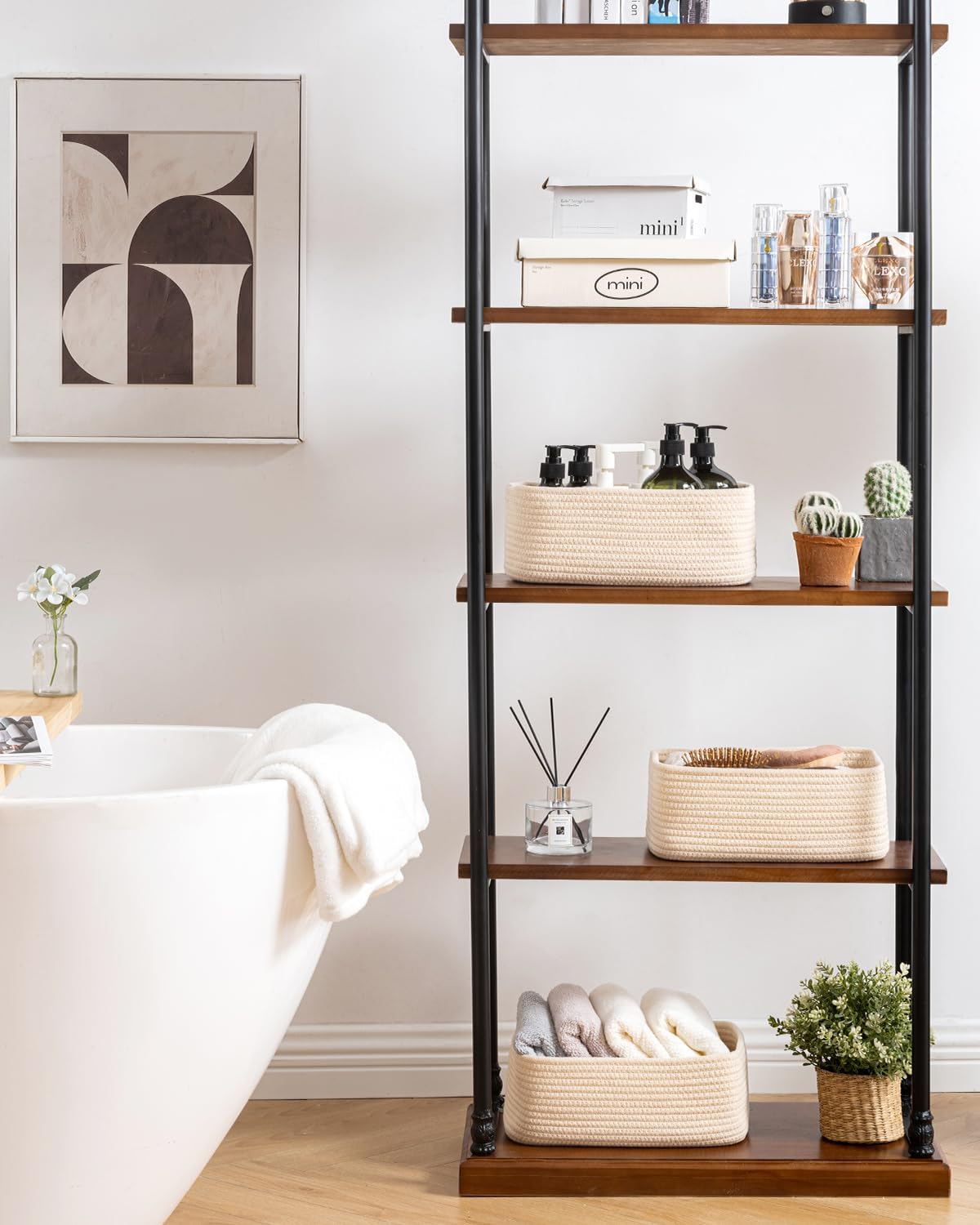 Small Woven Basket, 12 x 8 x 4.5 Inches, Storage Basket for Organizing, Cute Small Rope Shelf Closet Cube Storage Bins Baskets for Shelves, Dog Toy Gift Baskets Empty, 3 Packs, Beige