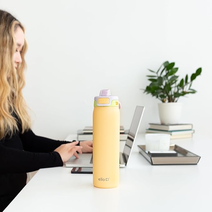 Ello Pop & Fill Stainless Steel Water Bottle with Quick Fill Technology, Double Walled Vacuum Insulated Metal, Leak Proof Locking Lid, Sip & Chug, BPA Free, Holiday Gift for Him Her, 22oz, 32oz, 40oz