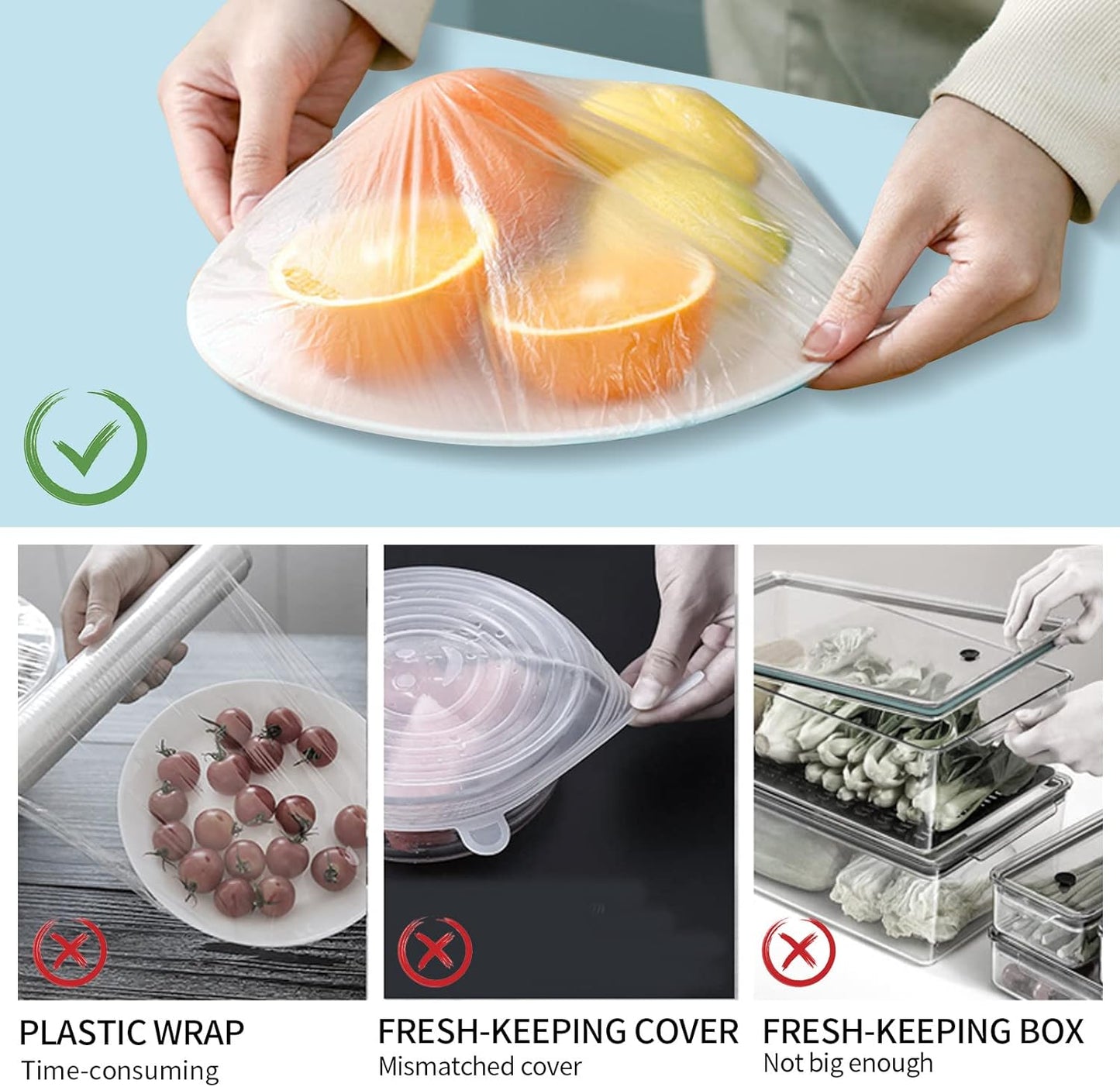 Homelove 50pcs Plastic Bowl Covers Food Cover Dish Covers, Reusable Elastic Stretch Fresh Keeping Bags, Kitchen Dining Plate Bread Proofing Food Storage Covers, Universal Kitchen Plastic Wrap