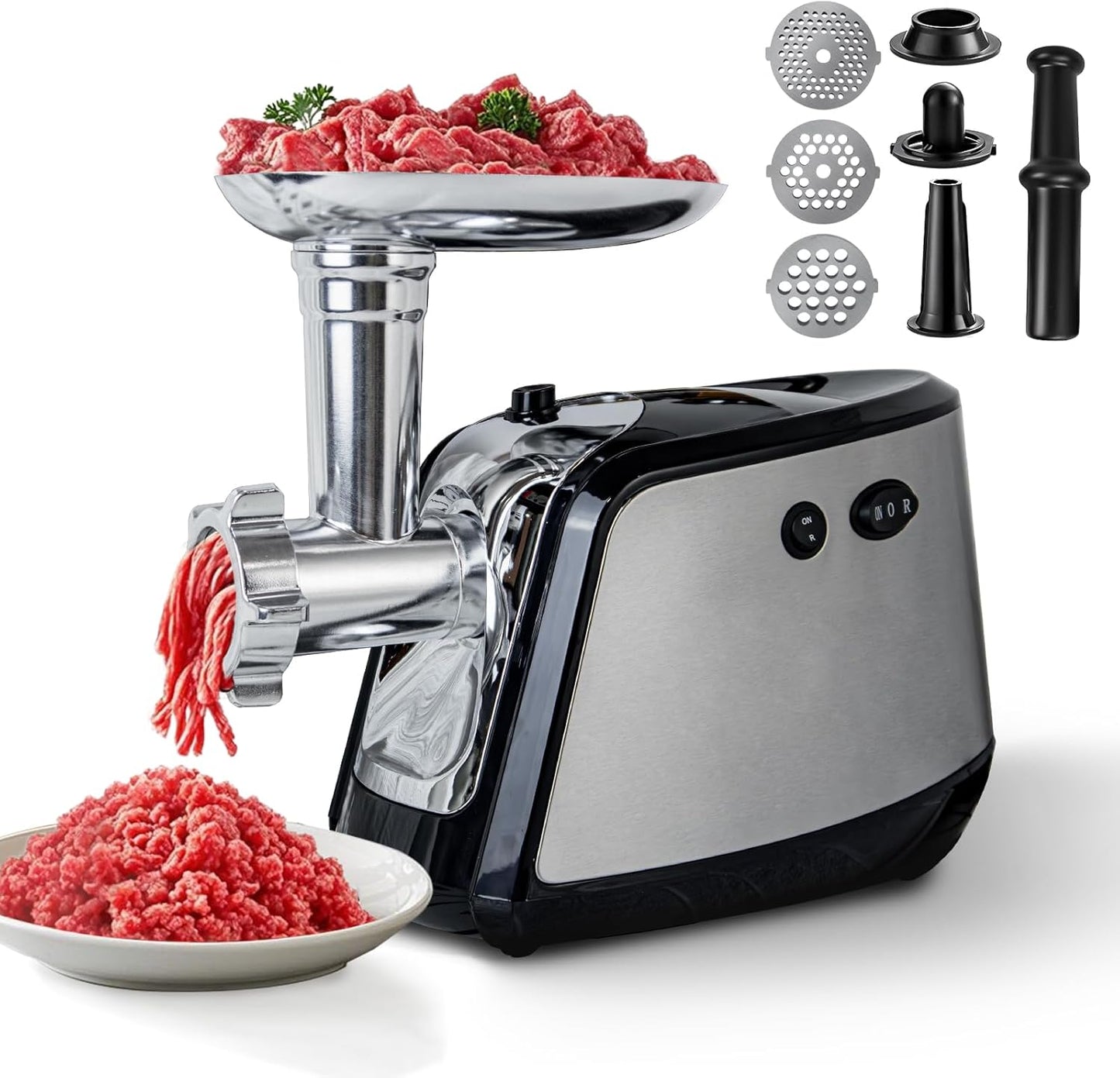 Electric Meat Grinders for Home Use, 3000W Max Sausage Stuffer Machine Kitchen Meat Grinder Heavy Duty With 3 Grinding Plates, Sausage Maker Tubes & Kubbe Kit Stainless Steel Food Grinder