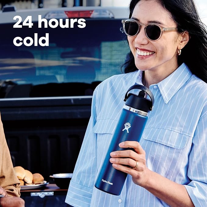 Hydro Flask Water Bottle - Insulated Stainless Steel - Wide Straw Lid, Non-Spill, Leakproof in 24 Oz Glimmer Blue