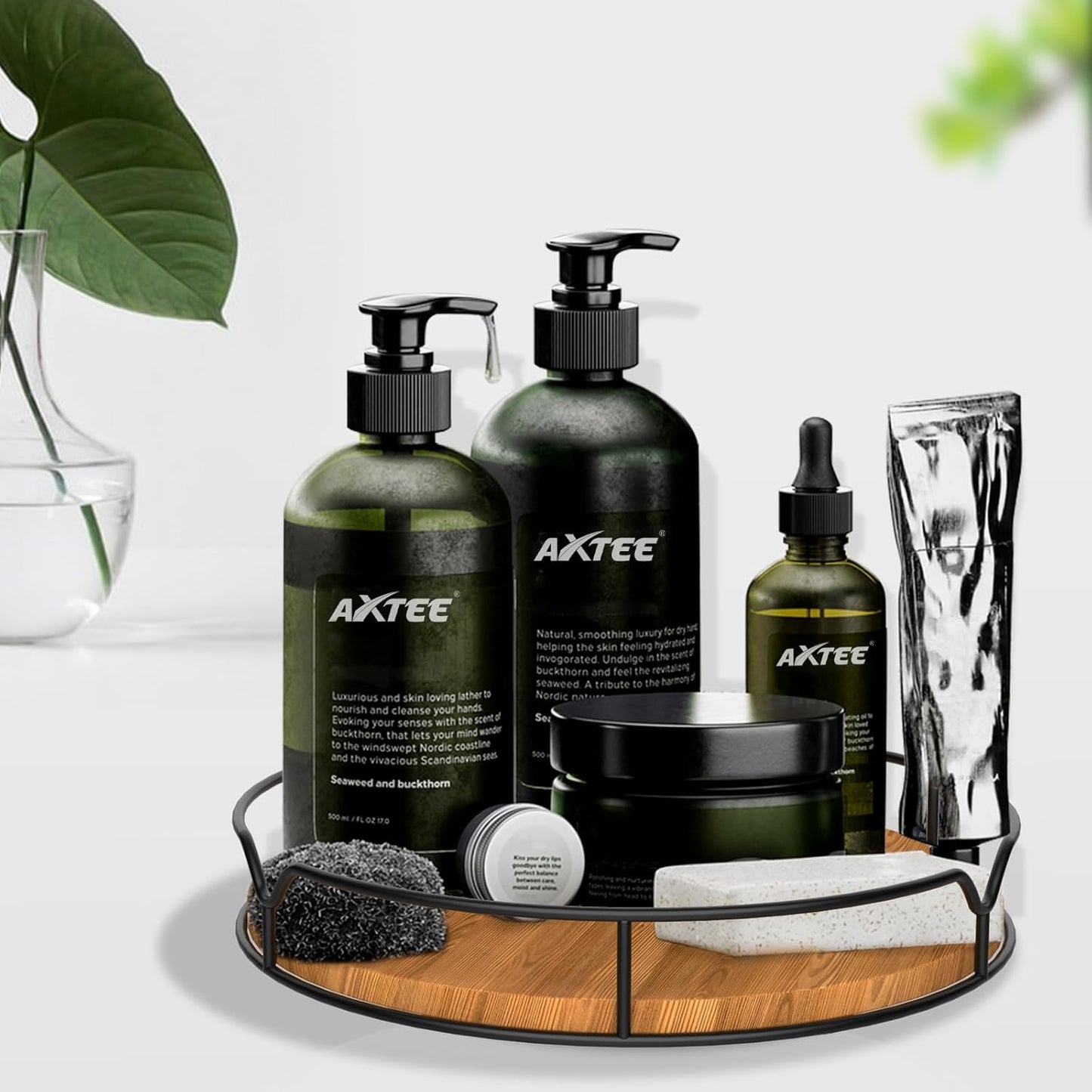 Lazy Susan Turntable Organizer for Cabinet Pantry Kitchen Countertop Refrigerator Cupboard, Pine Wood, 9", Carbonized Black