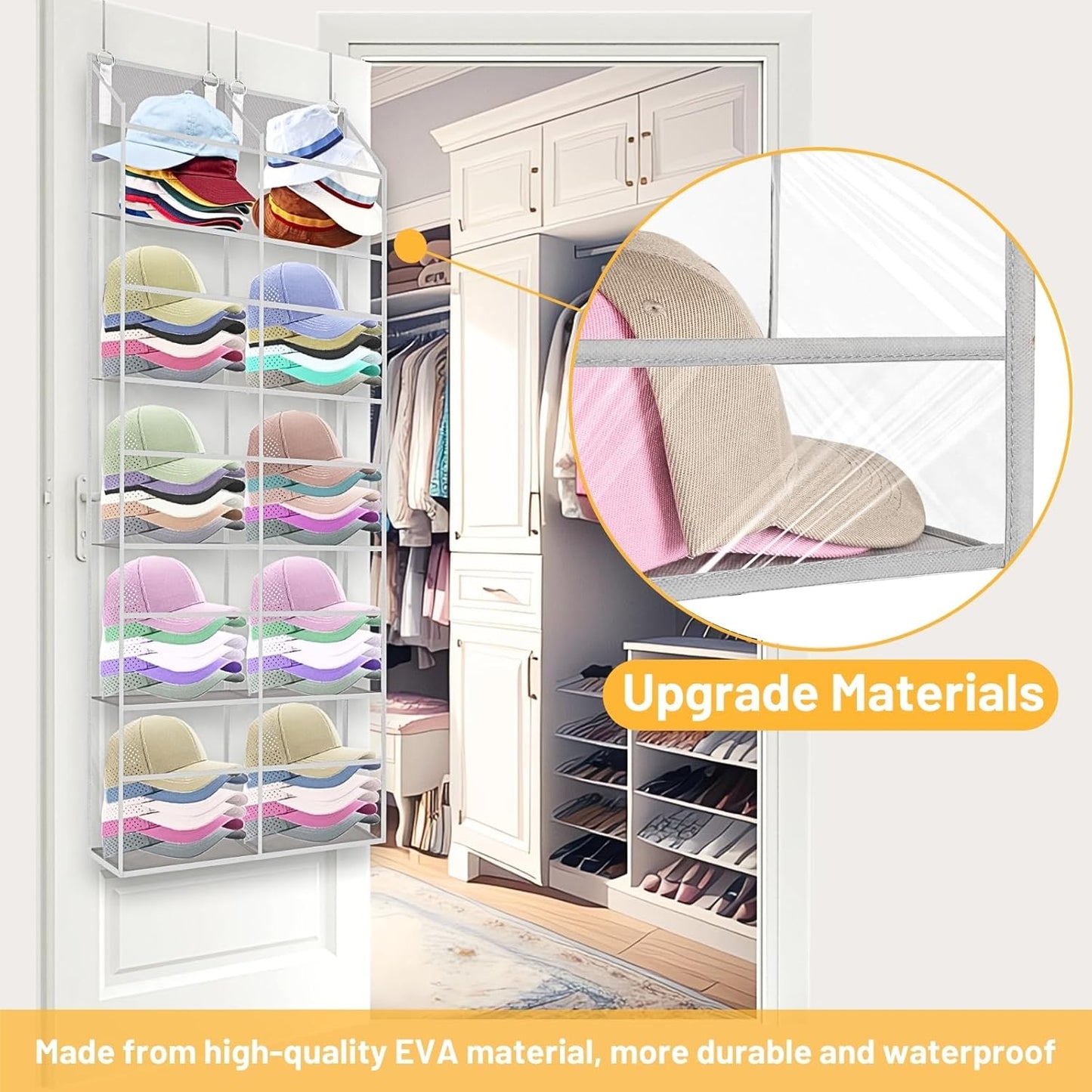 Over the Door Organizer 5 Tiers,Extra Large Behind Door Storage of 10 Compartments,50 lbs Weight Capacity Over the Door Storage, Clear Door Hanging Organizer for Closet, Diaper Organizer