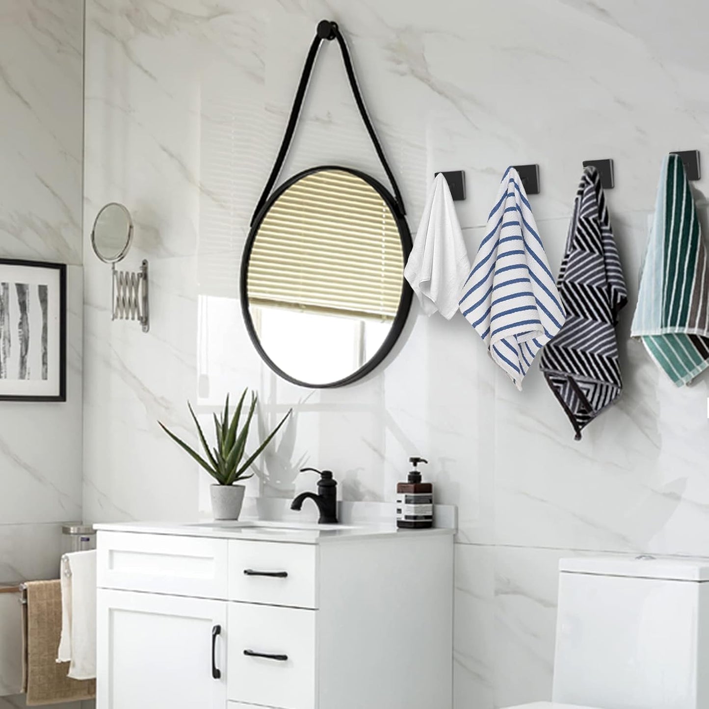 IBosins 8 Pack Towel Hooks Hand Towel Holder for Bathroom Wall Livingroom Bedroom Kitchen Closet Heavy Duty Stainless Steel Hook Hanger for Robe, Bath Towel, Coat (Square Matte Black)