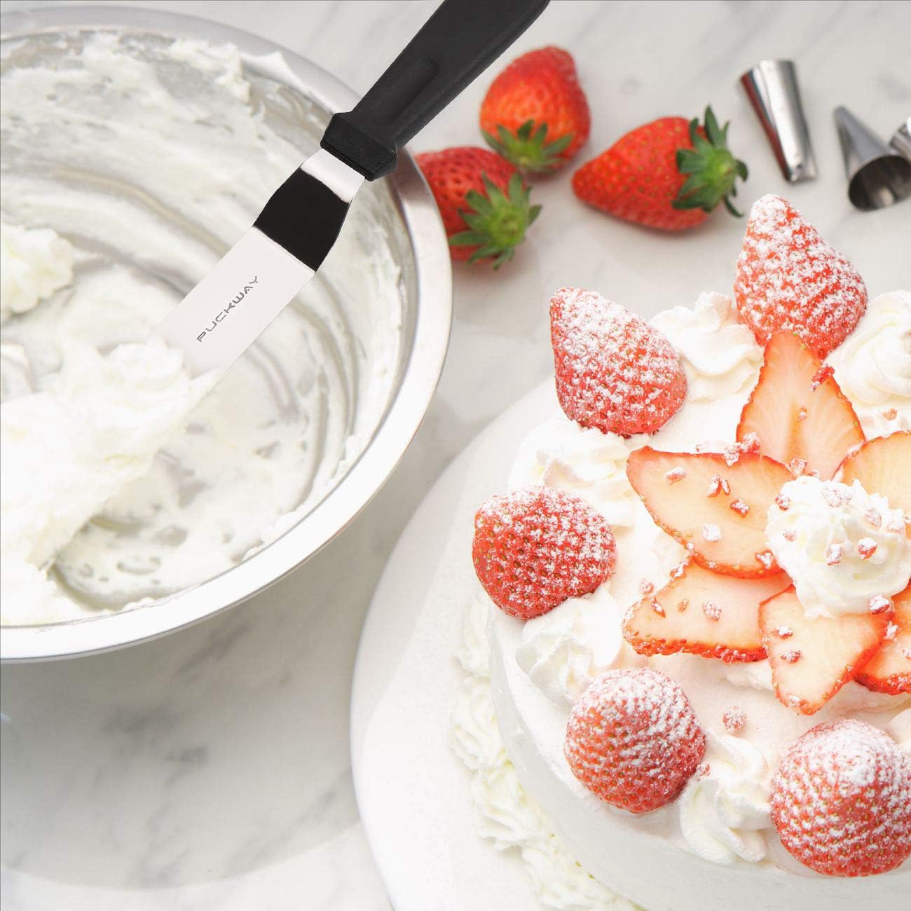 Angled Icing Spatula, Stainless Steel Offset Spatula, Cake Spatula Set of 2 Black 6, 8 inch Blade