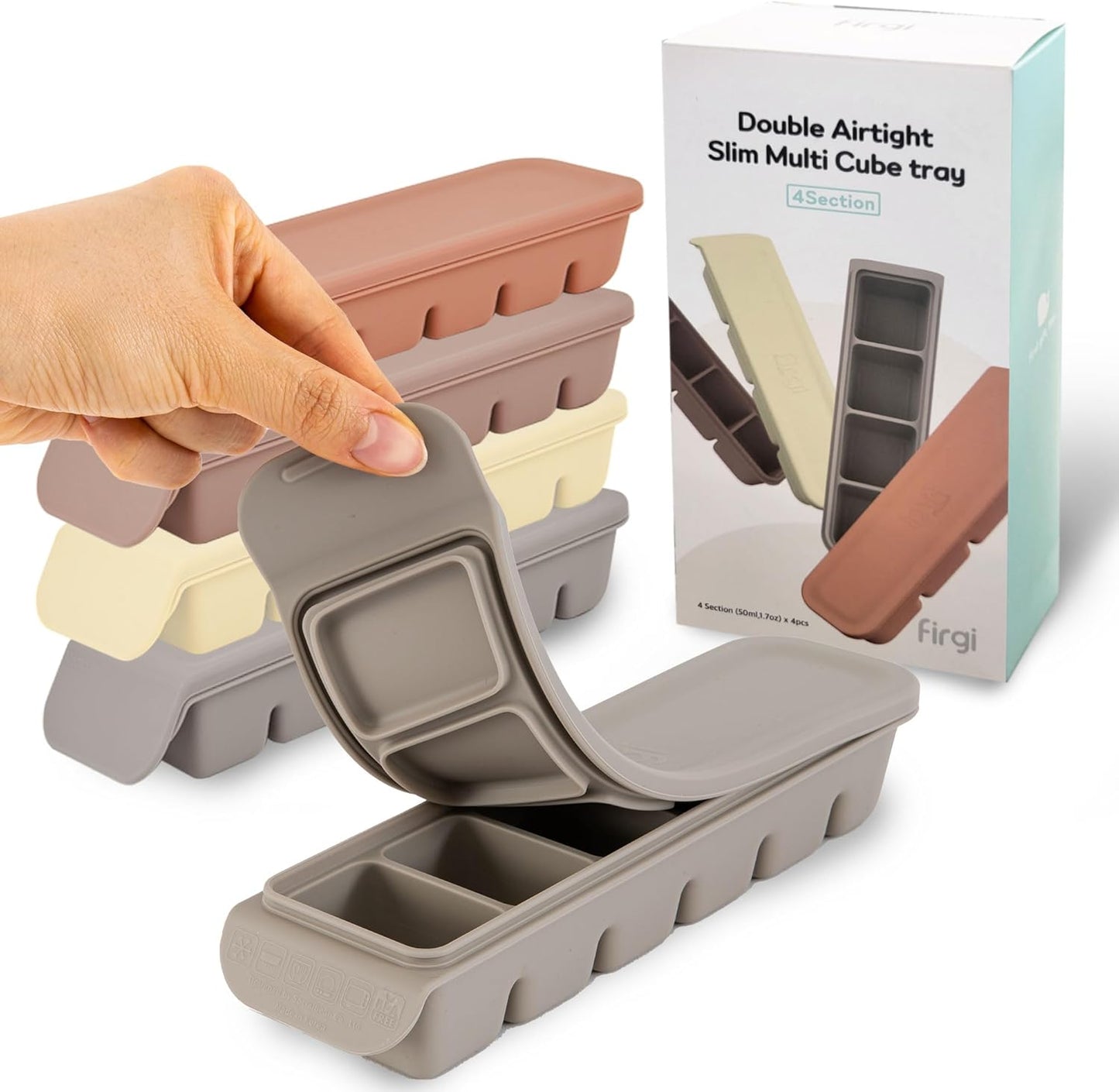 Silicone Freezer Trays with Lid,1oz 6 Section 4Sets - Leak Proof Silicone Freezer molds for Homemade Baby Food Breastmilk, Purees, Vegetables, Baby Food Jars Ice Tray with Lid BPA Free Mix