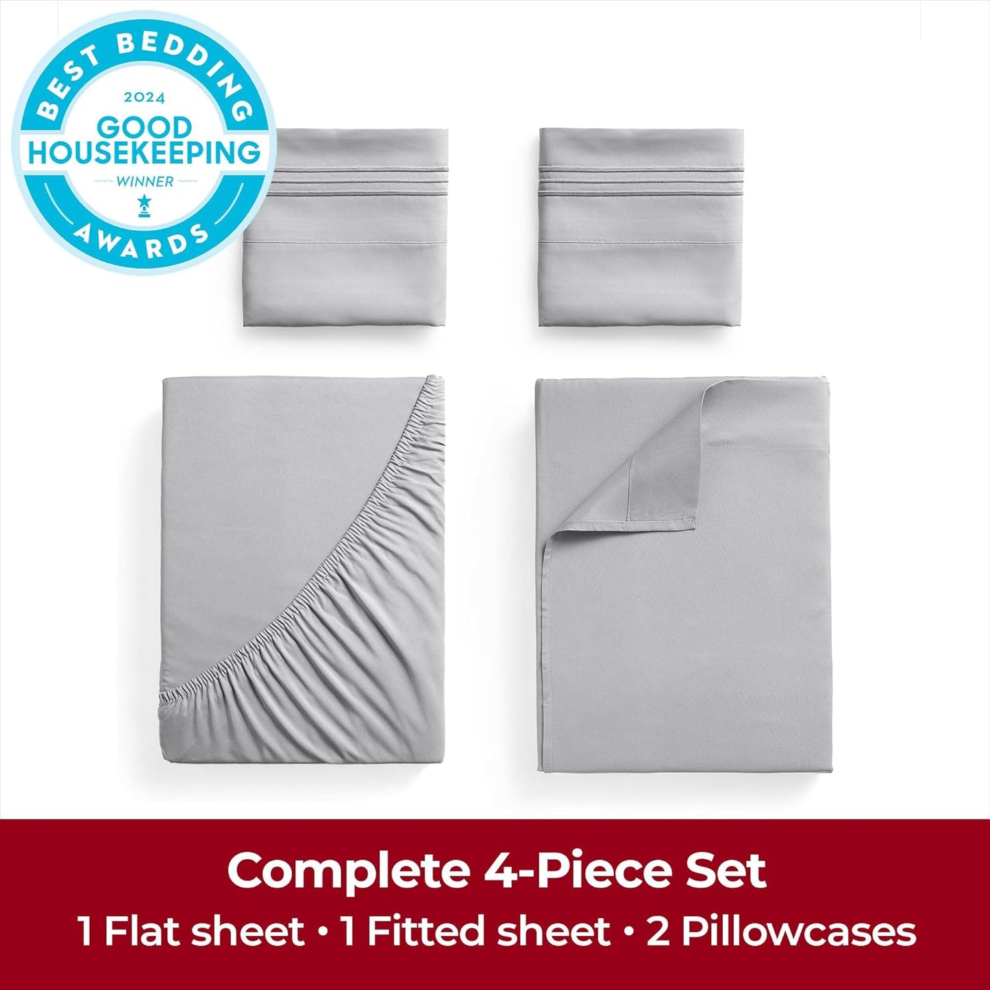 Mellanni Extra Deep Full Sheets - 4 PC Iconic Collection Bedding - Hotel Luxury, Ultra Soft, Cooling Bed Sheets - Wrinkle, Fade, Stain Resistant (Full, Light Gray)