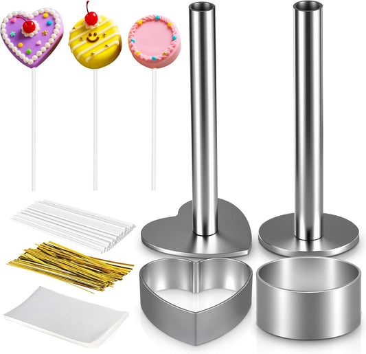 Cake Pop Mold Kit, 2 Pack Cake Pop Cutter and Pusher with 50pcs Cake Pop Sticks, 50pcs Cake Pop Bags, 50pcs Twist Ties, Cake Pop Maker for Cakepops, Lollipop, Candies, Chocolates and Cookies