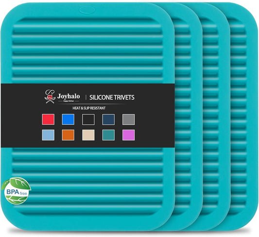Joyhalo 4 Pack Silicone Trivets for Hot Pots and Pans,480℉ Heat Resistant Trivets for Hot Dishes,Hot Pads for Countertop,Kitchen Potholders,Dark Green