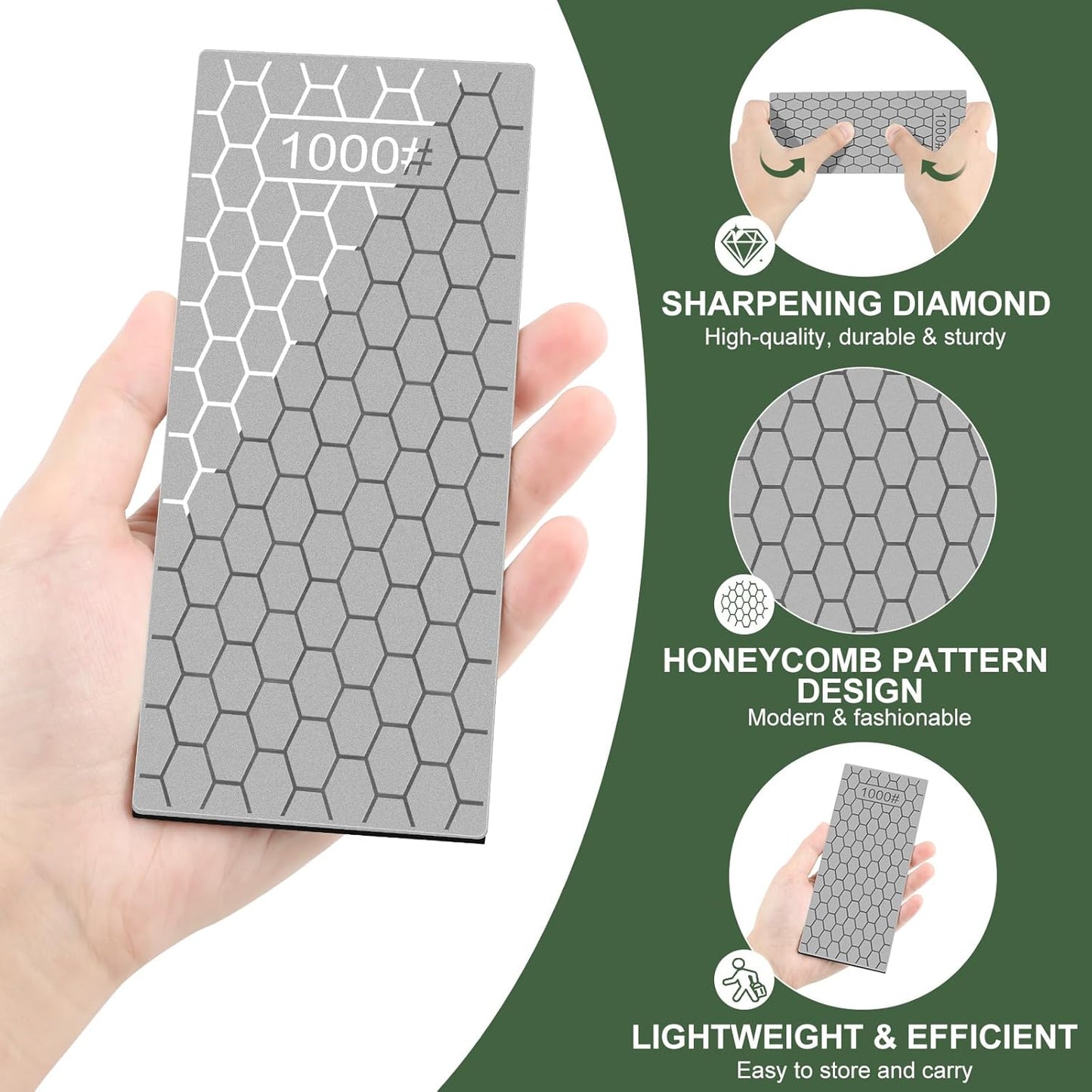 Diamond Sharpening Stone, 5 Pcs Knife Sharpener Stone with Non-Slip Base, Diamond Sharpening Plate for Scissors Pocket Knife Outdoor Kitchen Sharpening Tools (400/600/800/1000/1200 Grit)