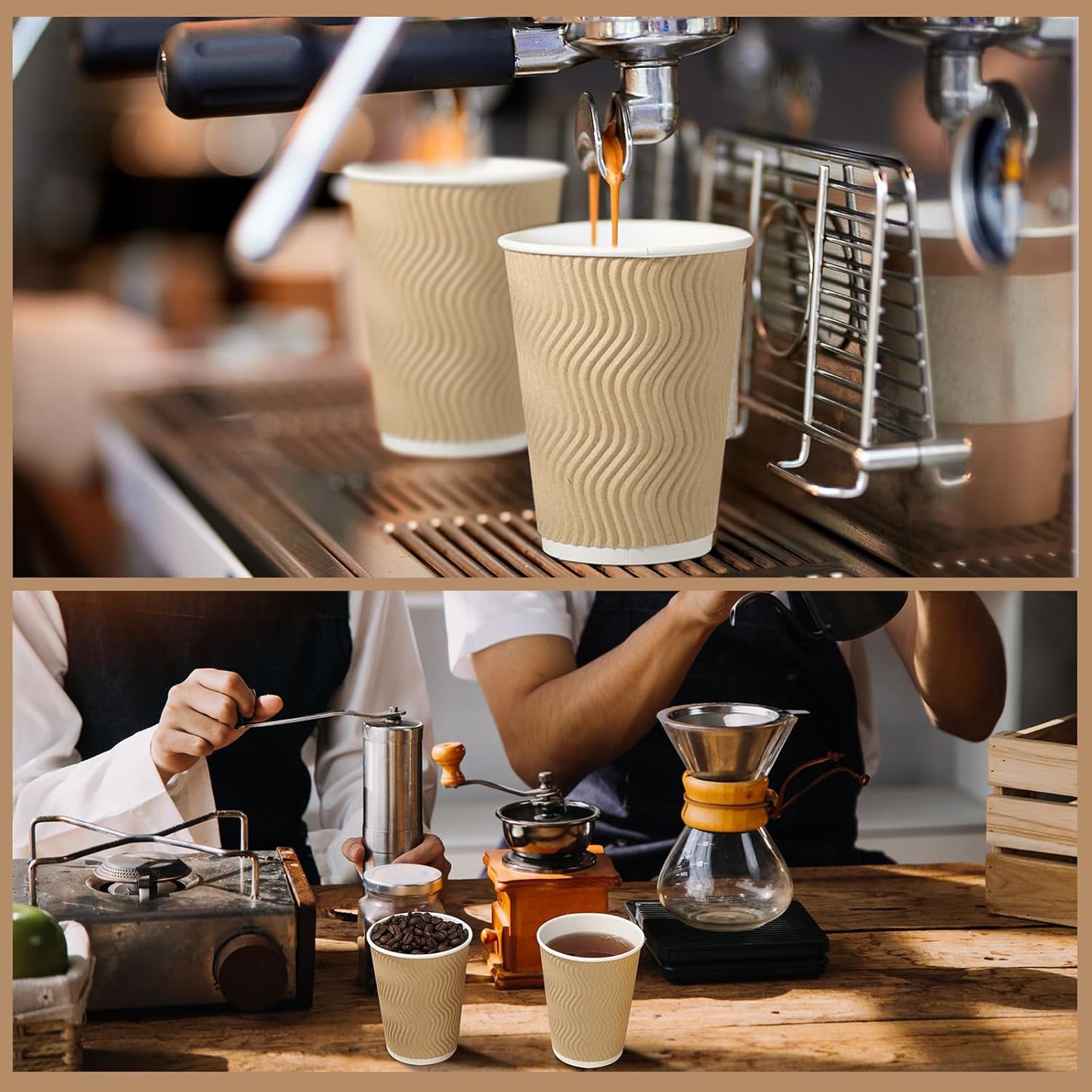 Foaincore 150 Pack 12 oz Paper Cups Bulk Disposable Ripple Insulated Ripple Wall Paper Coffee Kraft Hot Beverage Coffee Cups for Hot Beverage Cold Drinks Party