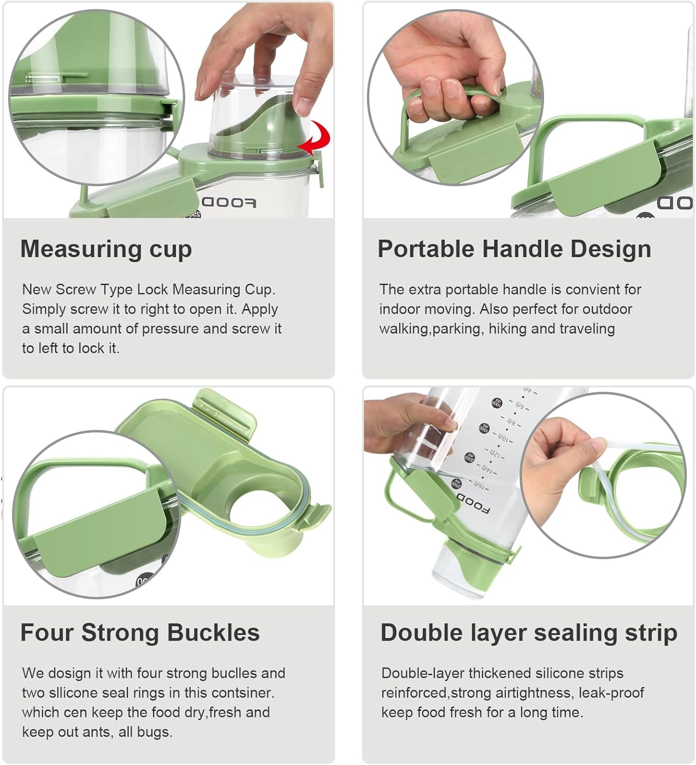 Rice Storage Container, Cereal Containers Storage, Dry Food Airtight Dispenser BPA Free, Clear Plastic Kitchen and Pantry Organization Bin (2, Green, 3Qt)