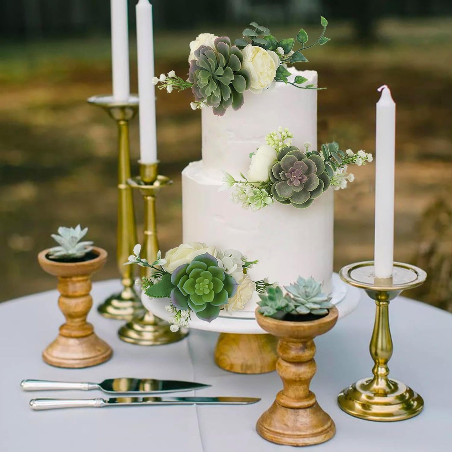 Rinlong Pre-made 3Pcs Faux Succulent Cake Decorating Flowers Cake Toppers Green Cake Decorations Wedding Birthday Baby Shower Spring Cake Decor Topper