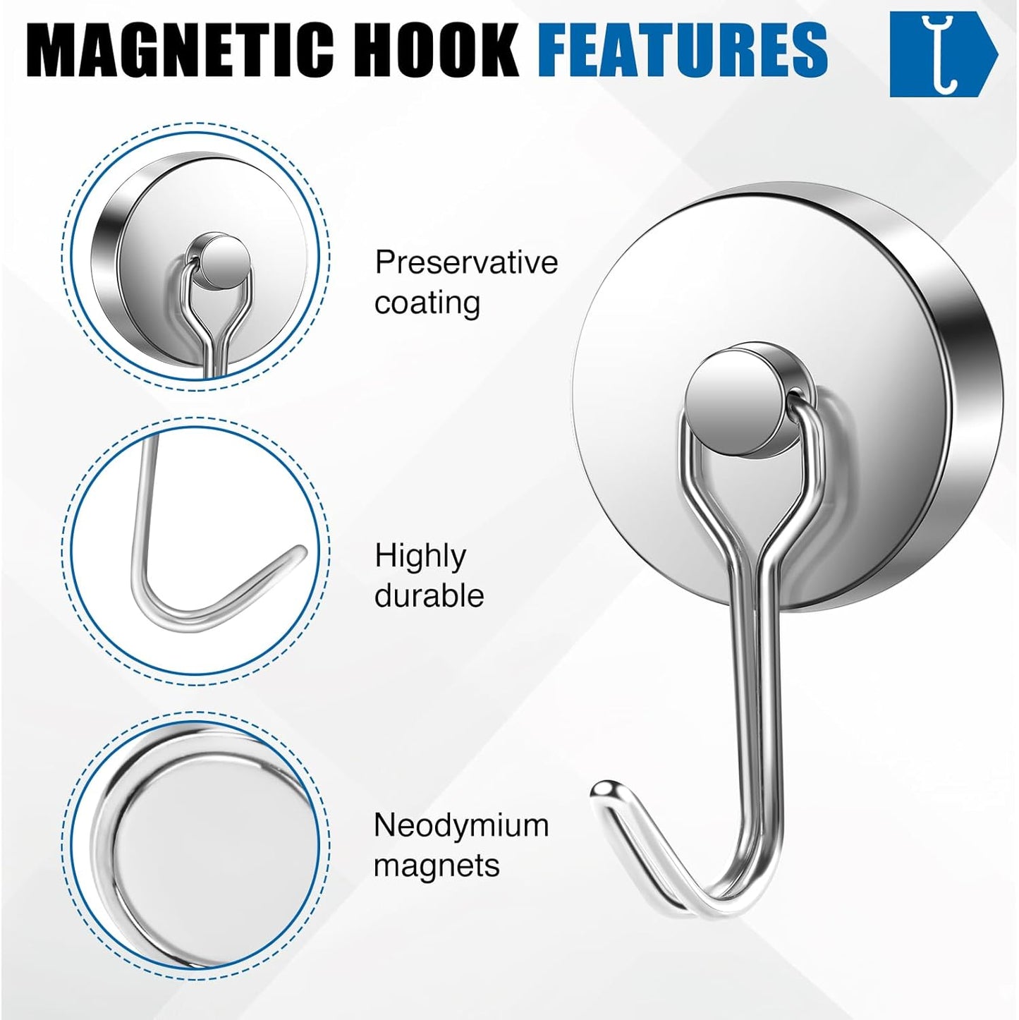 LOVIMAG Hooks, 110lbs+ Magnetic Magnet Hook 2025 Cruise Cabin Ship Essentials Heavy Duty Strong Refrigerator Fridge Hanging for Classroom Beach Vacation Kitchen Grills Home Mug Hanger (6 Pack), Silver