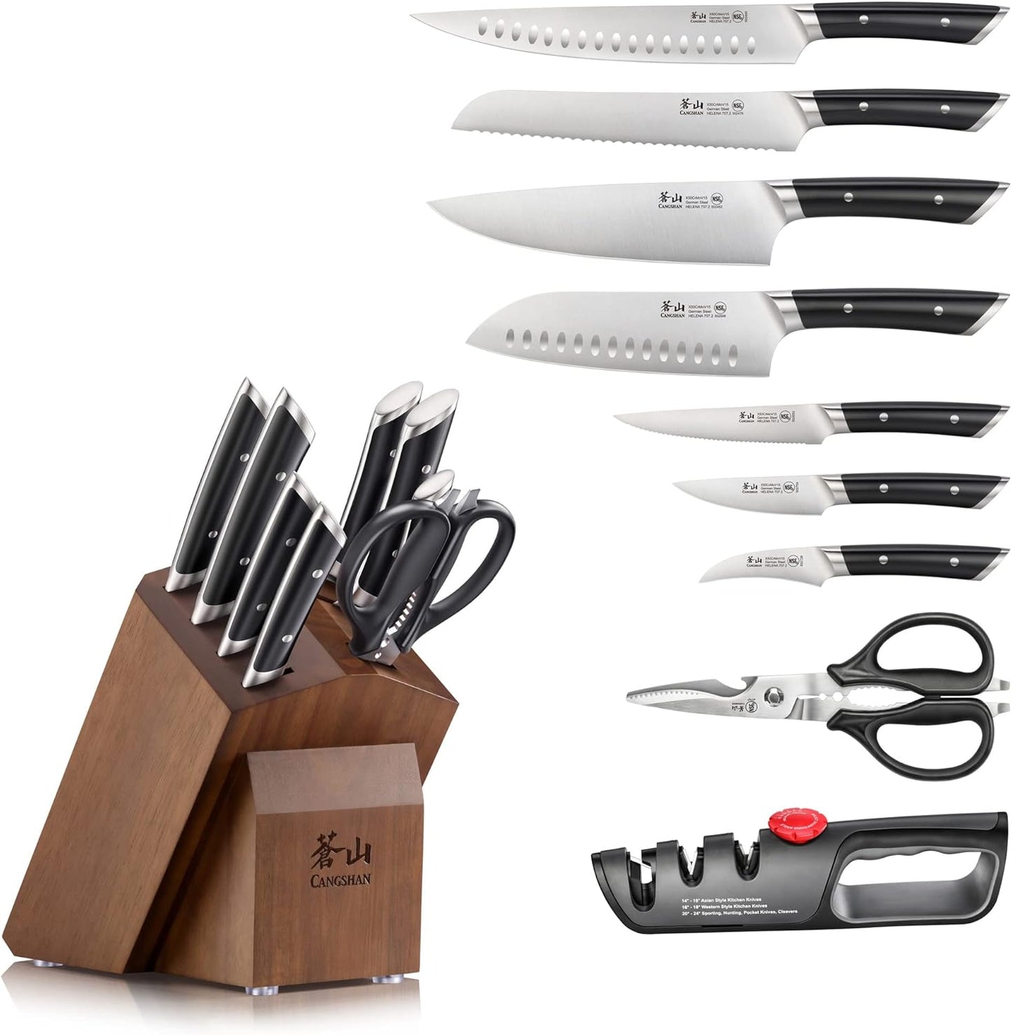 Cangshan HELENA Series German Steel Forged Knife Block Set (10-Piece, Black)