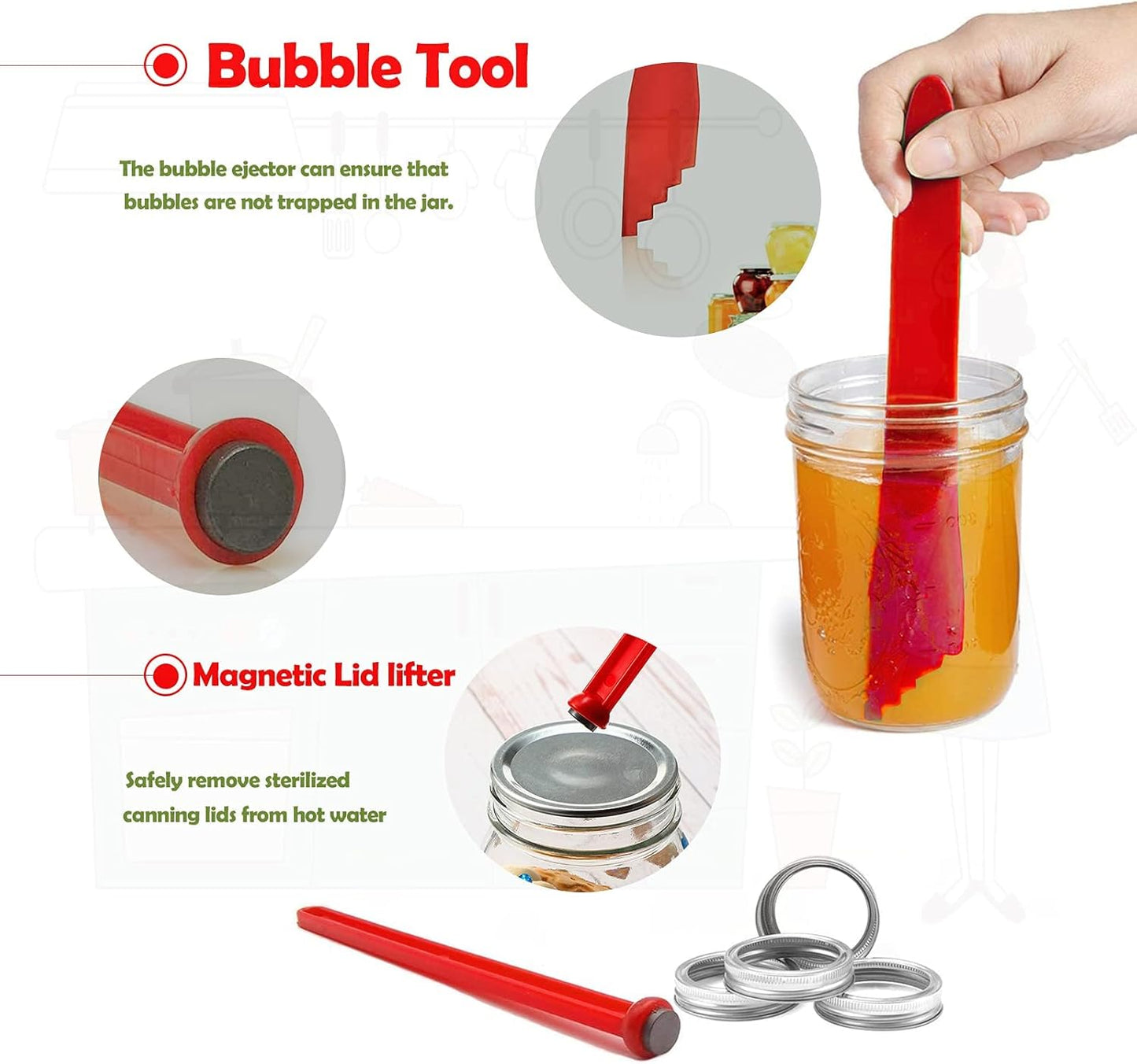 Canning Kit - Canning Supplies 9-Piece丨430 Stainless Steel Rack,Funnel,Jar Lifter,Jar Wrench,Lid Lifter,Tongs,Spoon,Cleaning Brush/Bubble Remover Tool.Suitable for all beginners and professionals.