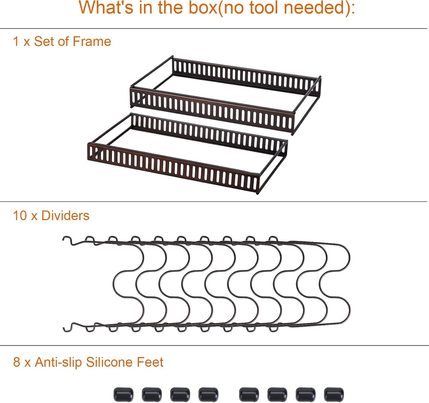 Toplife Pots and Pans Organizer Rack for Cabinet and Countertop, 10+ Pot Lids, Bakeware and Cookware Organizer Rack Holder with 10 Adjustable Compartments - Brown
