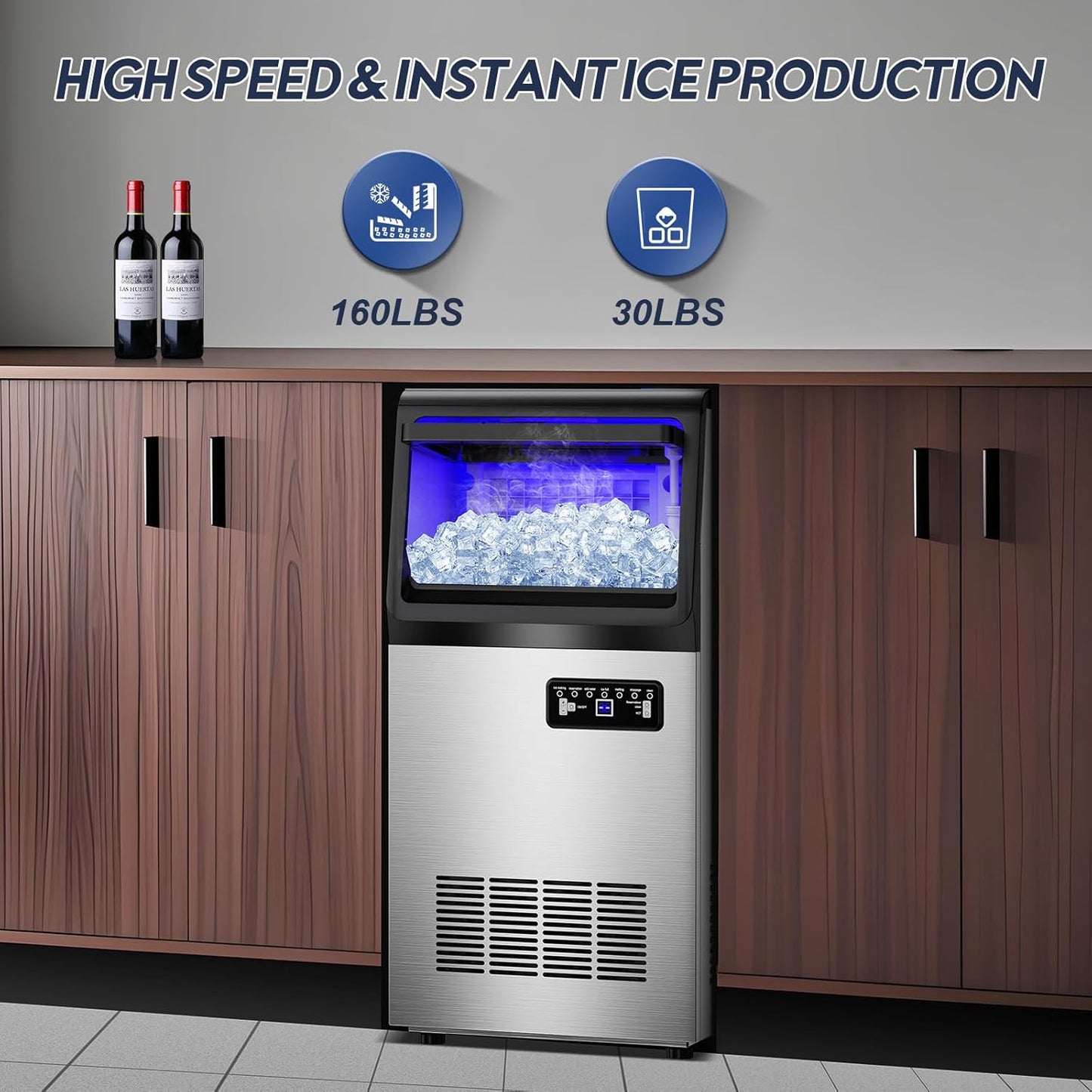 Ice Maker Machine Commercial, 110LBS/24H with 35LBS Storage Bin, 15" Wide Built-in Undercounter/Freestanding Ice Maker Machine for Home Bar Outdoor, 40PCS Ice Cubes Ice Machine, Self Cleaning
