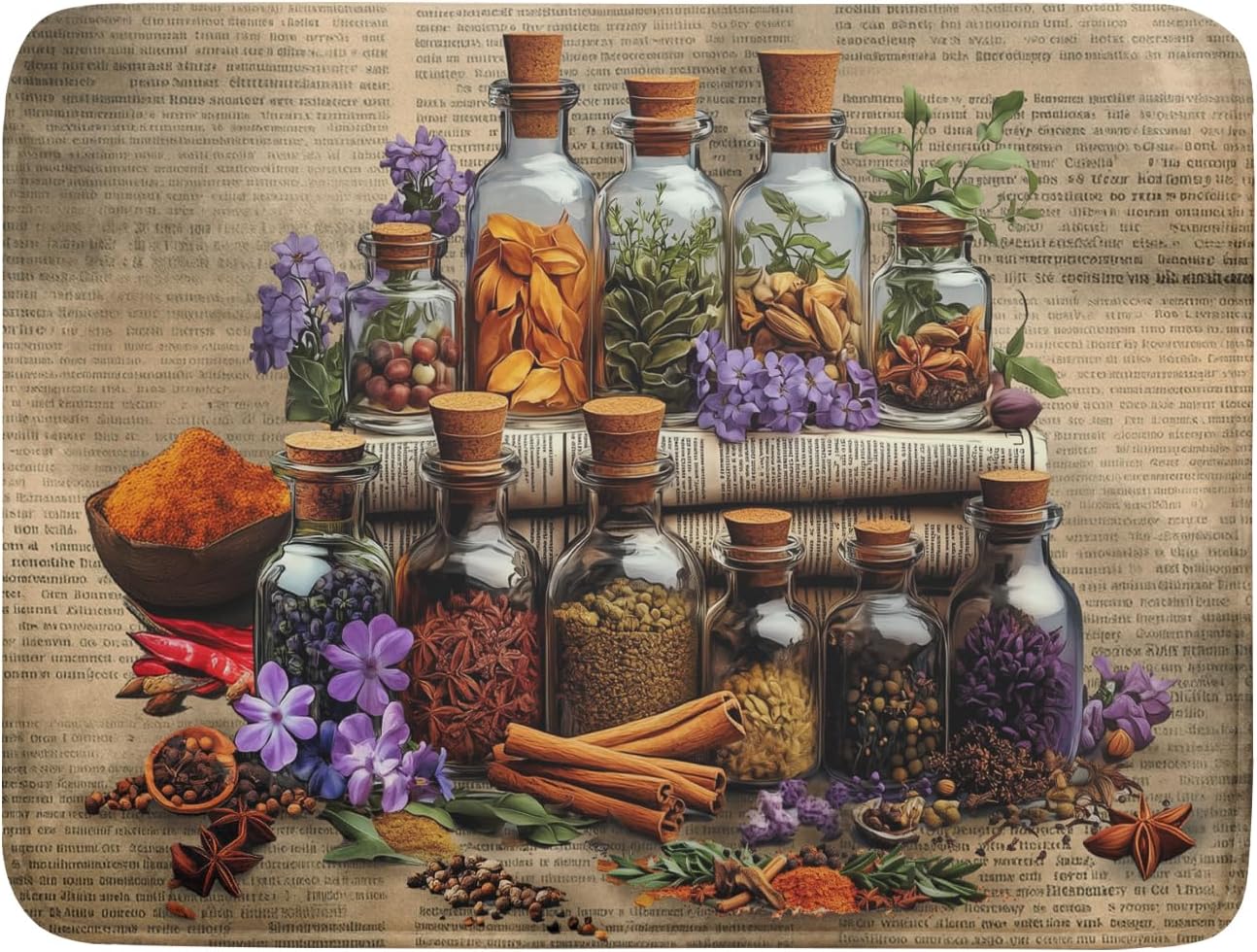 Herbs Kitchen Dish Drying Mat - Spice Bottle Absorbent Microfiber Dish Rack Mat Drying Pad 18 X 24 In