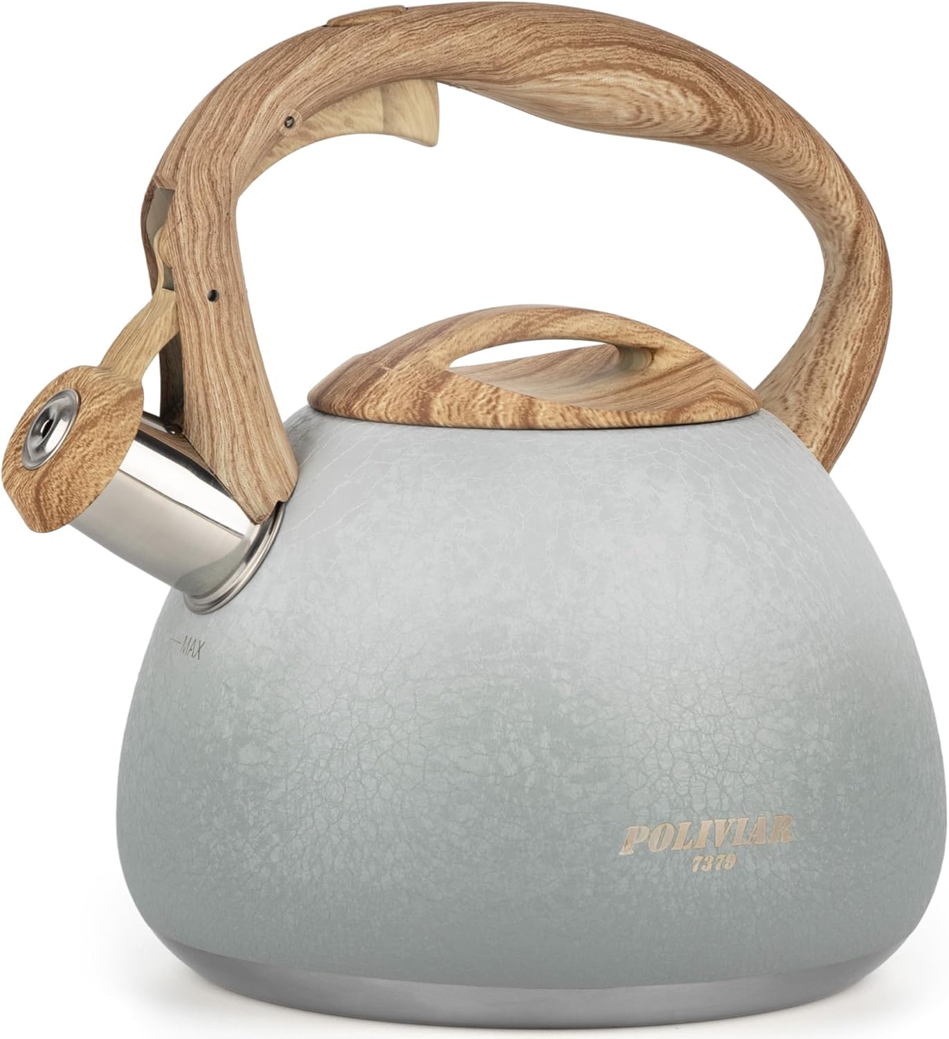 POLIVIAR Tea Kettle, 2.7 Quart Stovetop Tea Kettle, Audible Whistling Teapot with Crackle Finish, Food Grade Stainless Steel for Anti-Rust, Anti Hot Handle, Suitable for All Heat Sources (JX2023-LYW)