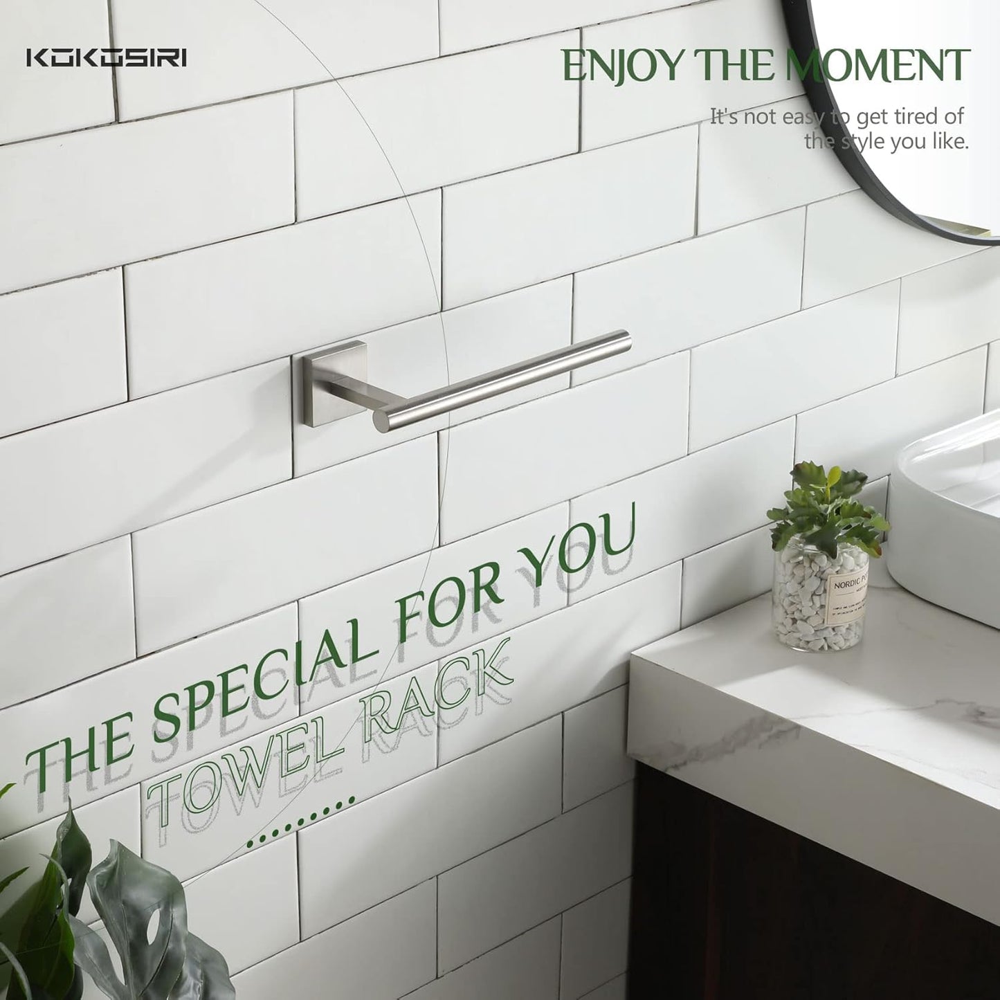 KOKOSIRI Bathroom Hand Towel Holder Brushed Nickel Bathroom Hardware, Suitable for Wall Mounted Towel Bar Screw in 2 Pack Stainless Steel, B3008BR-P2