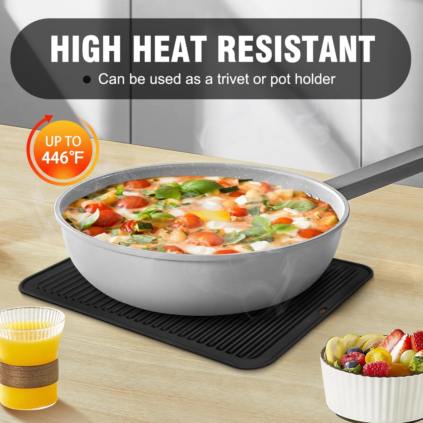 Walfos XXL Silicone Trivet 16" and Large 12" and Round & Square 7", Trivets for Hot Pots and Pans, Heat Resistant Pot Holders Hot Pads for Quartz Countertops, 7 Pack