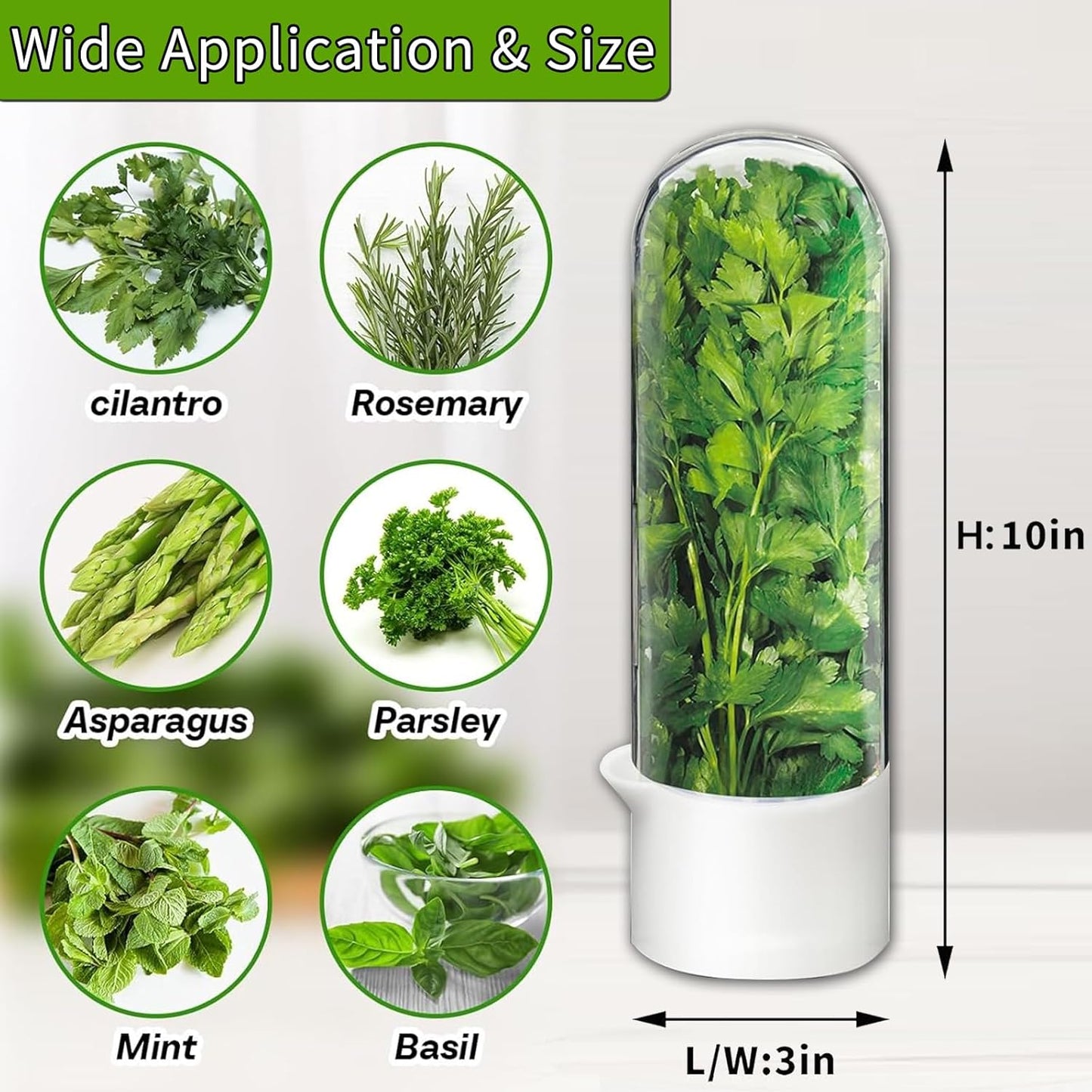 Herb Saver for Refrigerator, Herb Saver Pod Cilantro Containers for Refrigerator, Fresh Herb Keeper for Cilantro, Parsley, Asparagus, Mint, Keeps Greens Vegetables for 2-3 Weeks (Herb Keeper 2Pack)