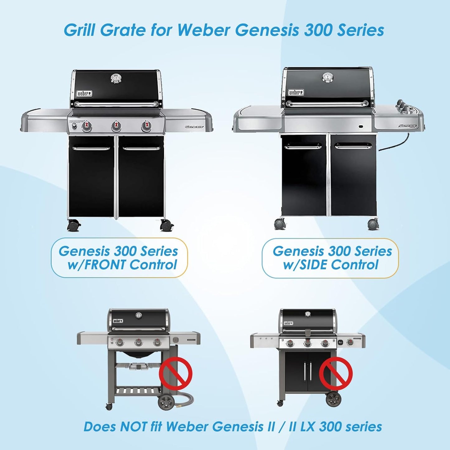 7524 7528 19.5" Grill Grates for Weber Genesis 300 Series Genesis E310 E320 E330 S310 S320 S330 EP310 EP320 EP330 for Weber Genesis 300 Grill Parts, Matte Cast Iron Cooking Grates