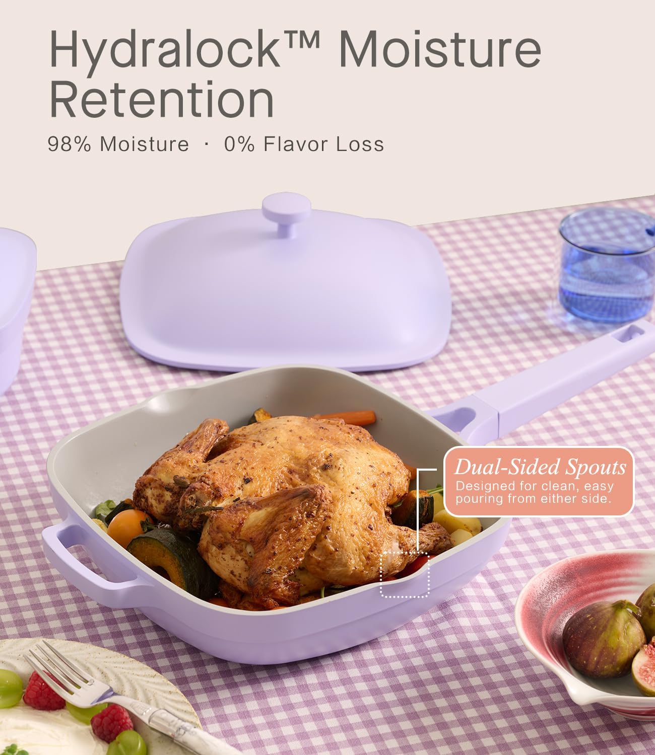 10.5 Inch(3.8QT) Deep Frying Pan,Non Stick Frying Pans Cast Aluminum,Ti-Ceramic Non Toxic Pix Pan with Lid,Natural Wooden Spatula and Loofah Scrubber-Dusk Petal