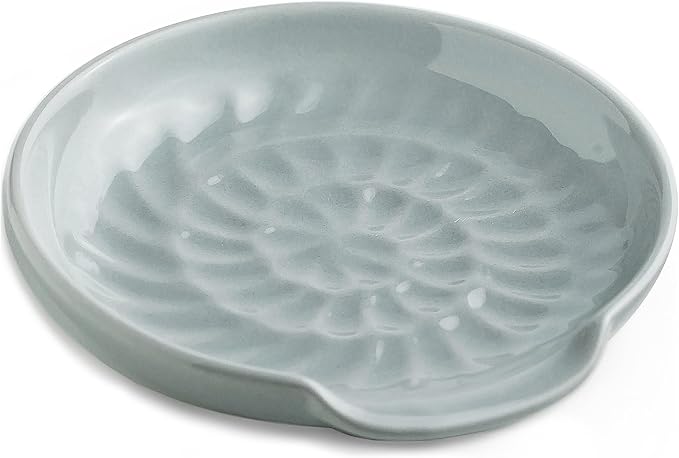 Ceramic Spoon Rest, Kitchen Spoon Holder for Stove Top, Cooking Utensil Rest - Modern Farmhouse Kitchen Decor Large Utensil Holder for Ladles Tongs Spatula - Gray