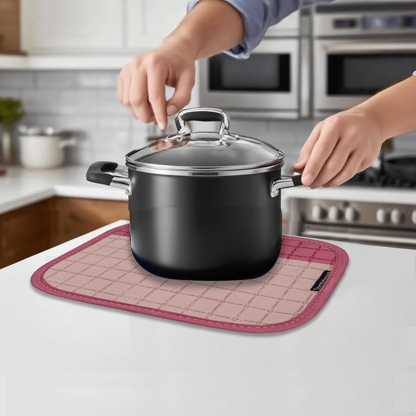 Oven Mitts and Pot Holders Sets 6pcs, Kitchen Oven Glove,High Heat Resistant 550 Degree Extra Long Oven Mitts and Potholders with Non-Slip Silicone Surface for Home Essentials (Grey) (Barbie Pink)