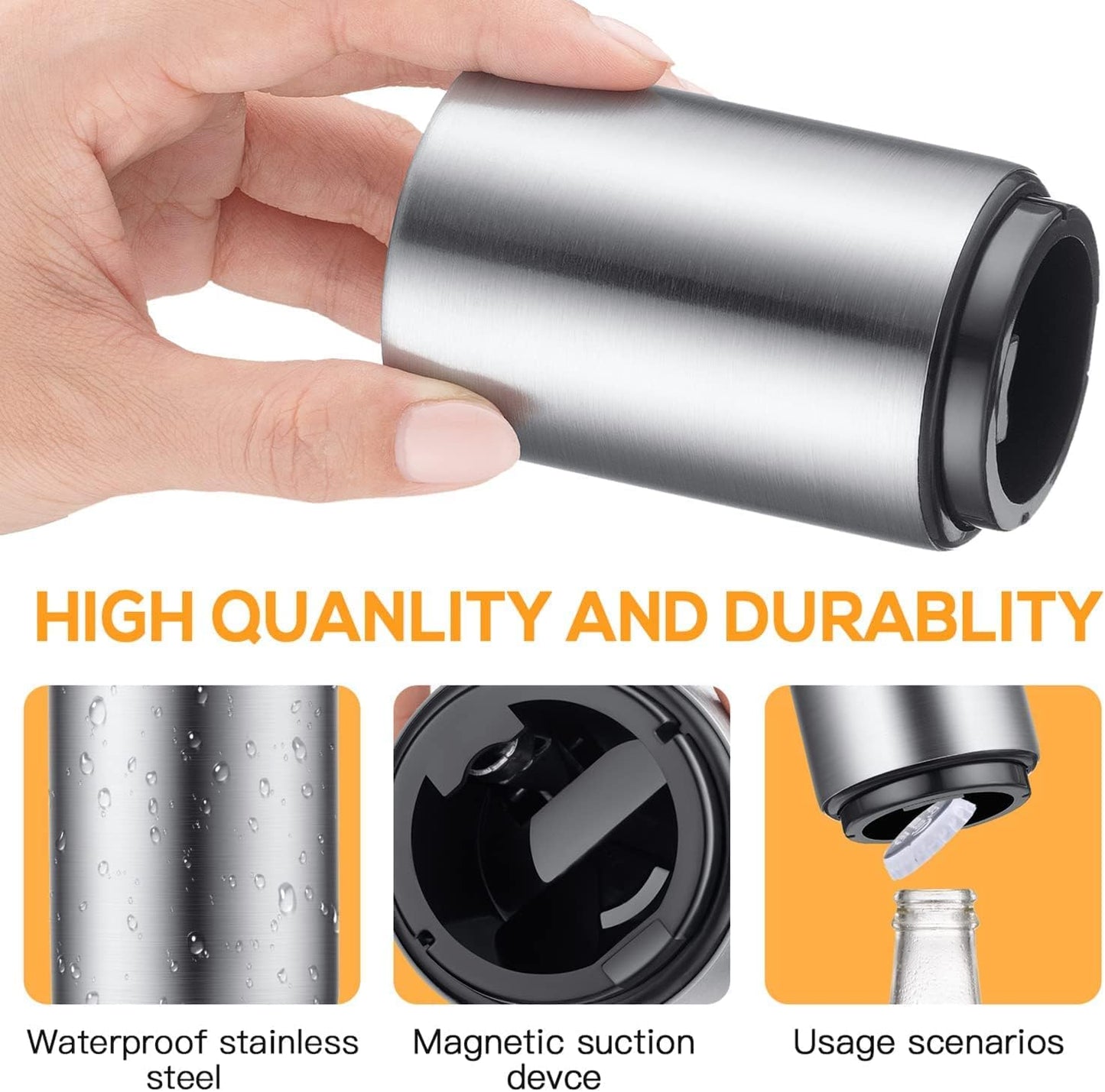 6 Pack Premium Beer Bottle Opener (Silver), Automatic Bottle Openers, Stainless Steel Push Down Beer Opener, No Damage to Bottle Cap, Portable Pop the Top Bottle Opener for Home Bars Camping Party