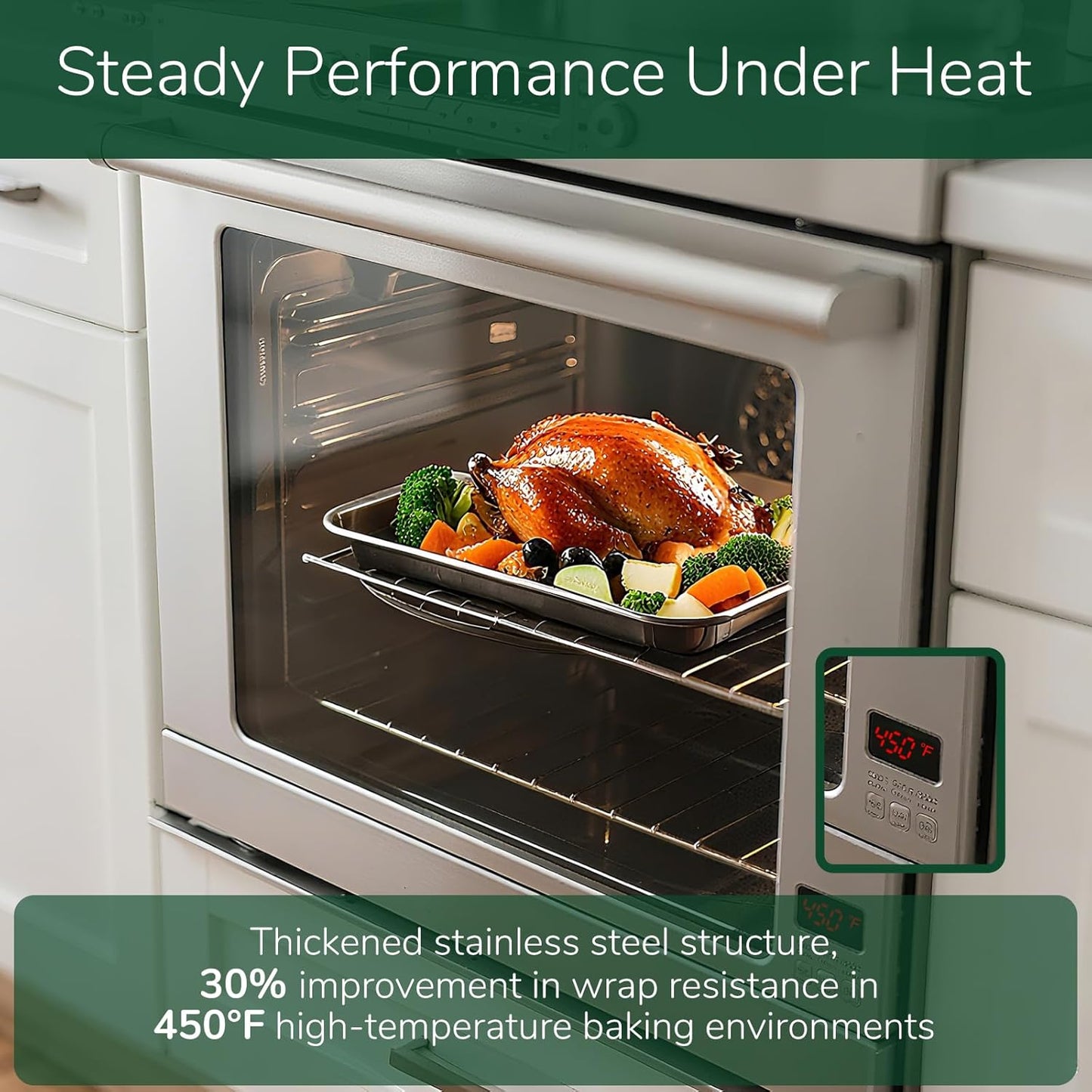 18/0 Stainless Steel Baking Sheet with Cooling Rack, 15.9 Inch Oven-Safe Non-Toxic Cookie Sheets for Baking, Coating Free & Rust Resistant for Healthy Family Baking, Easy to Clean, Heavy Duty