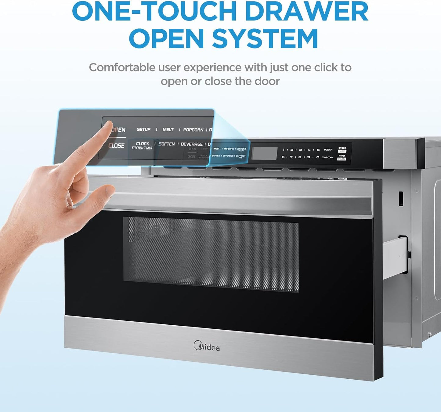 Midea MM12S2ASZ Oven 1000W, 1.2 Cu.ft Drawer, 24'' Built-in Microwave, Stainless Steel, Child Safety Lock, One-Touch, Auto-Menus
