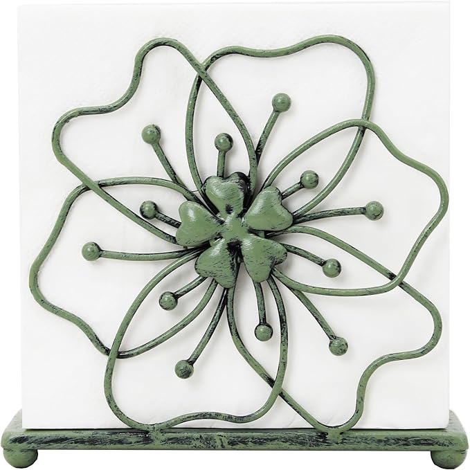 OwlGift Flower Style Napkin Holder, Freestanding Tissue Dispenser, Dining Table Napkin Storage for Home Kitchen Restaurant Picnic Party Wedding Housewarming – Green