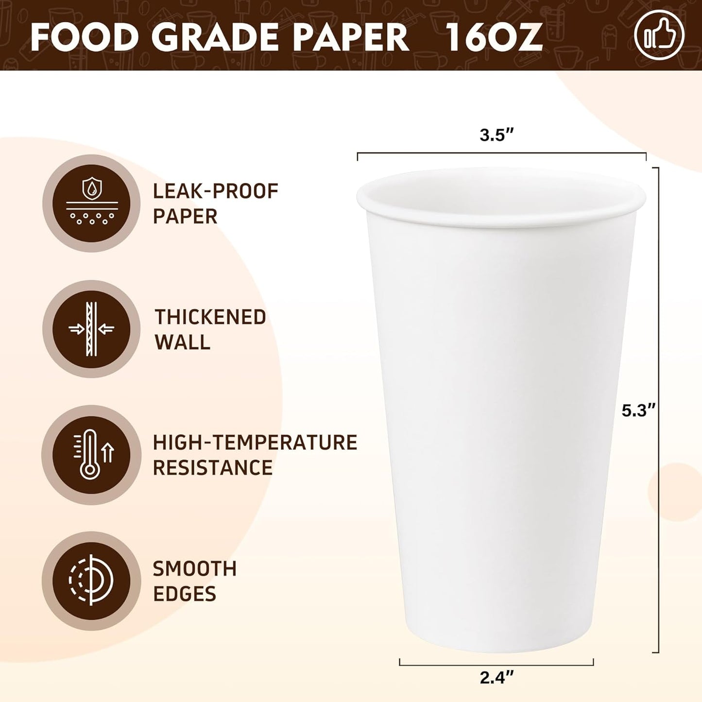 YEEHAW 16 oz 200 Pack Disposable Paper Coffee Cups, Bulk White Hot to Go Cups for Hot Coffee, Hot Liquid, Chocolate, Juice, Hot Beverage Drinkings, Ideal for Cafes, Bistros, Office and Family